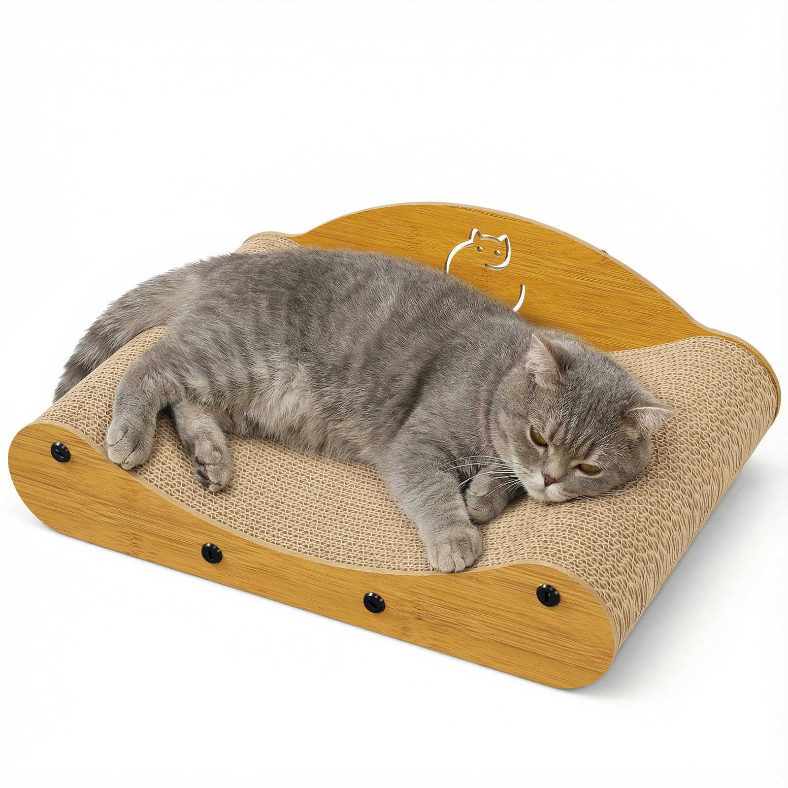 Gimars Griffoir pour Chat Compact 43 cm, Design Canapé Moderne en Carton Ondulé Renforcé avec Support Arrière en Bois - Idéal Petits Espaces & Appartements, Naturel