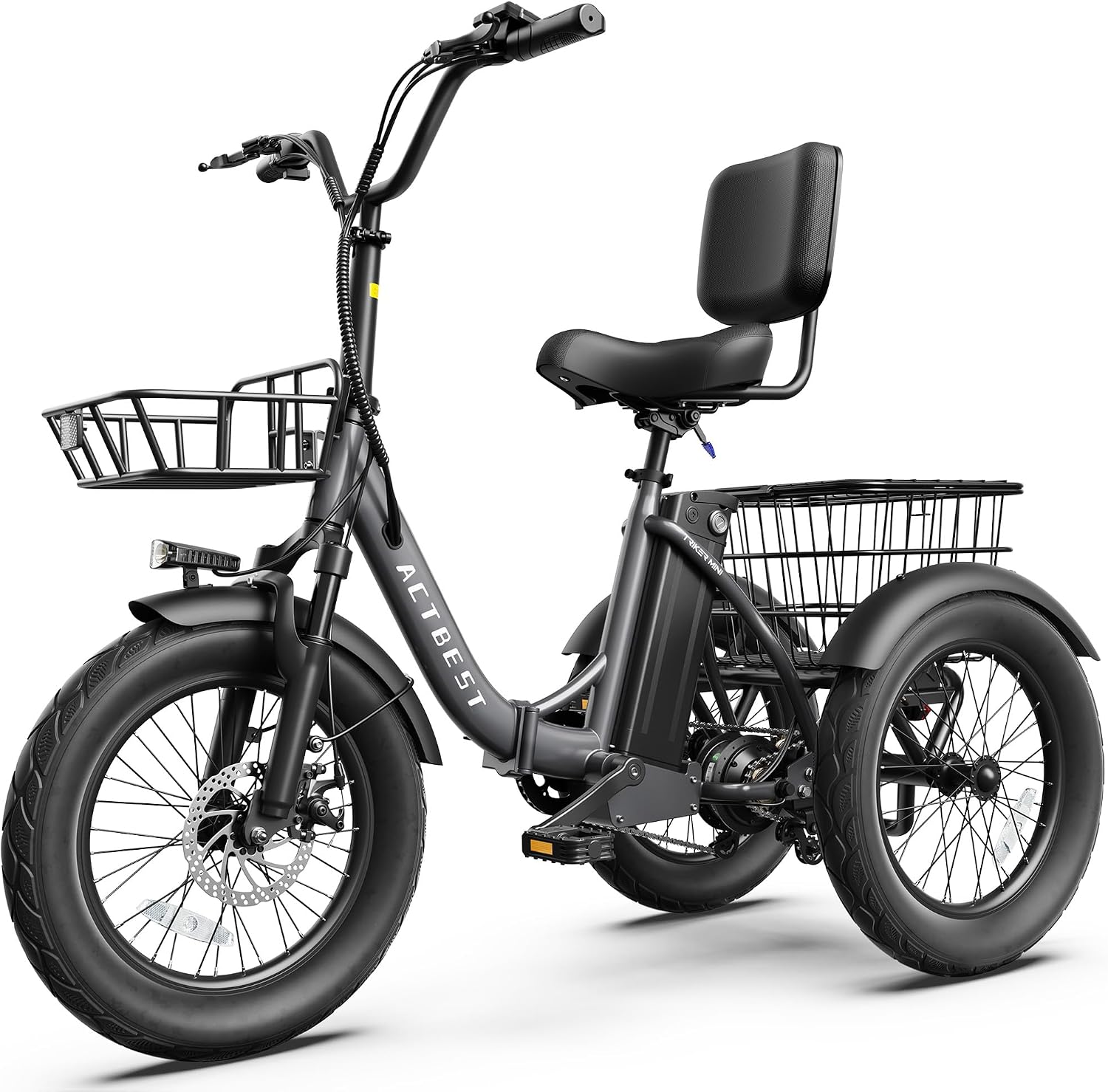 ACTBEST Triker Electric Tricycle for Adults, 18″x3.0″ Folding Step-Thru E Trike with Peak 1200W Brushless Motor 48V 499.2Wh Removable Battery Up to 55 Miles Range, 3 Wheel Electric Bike