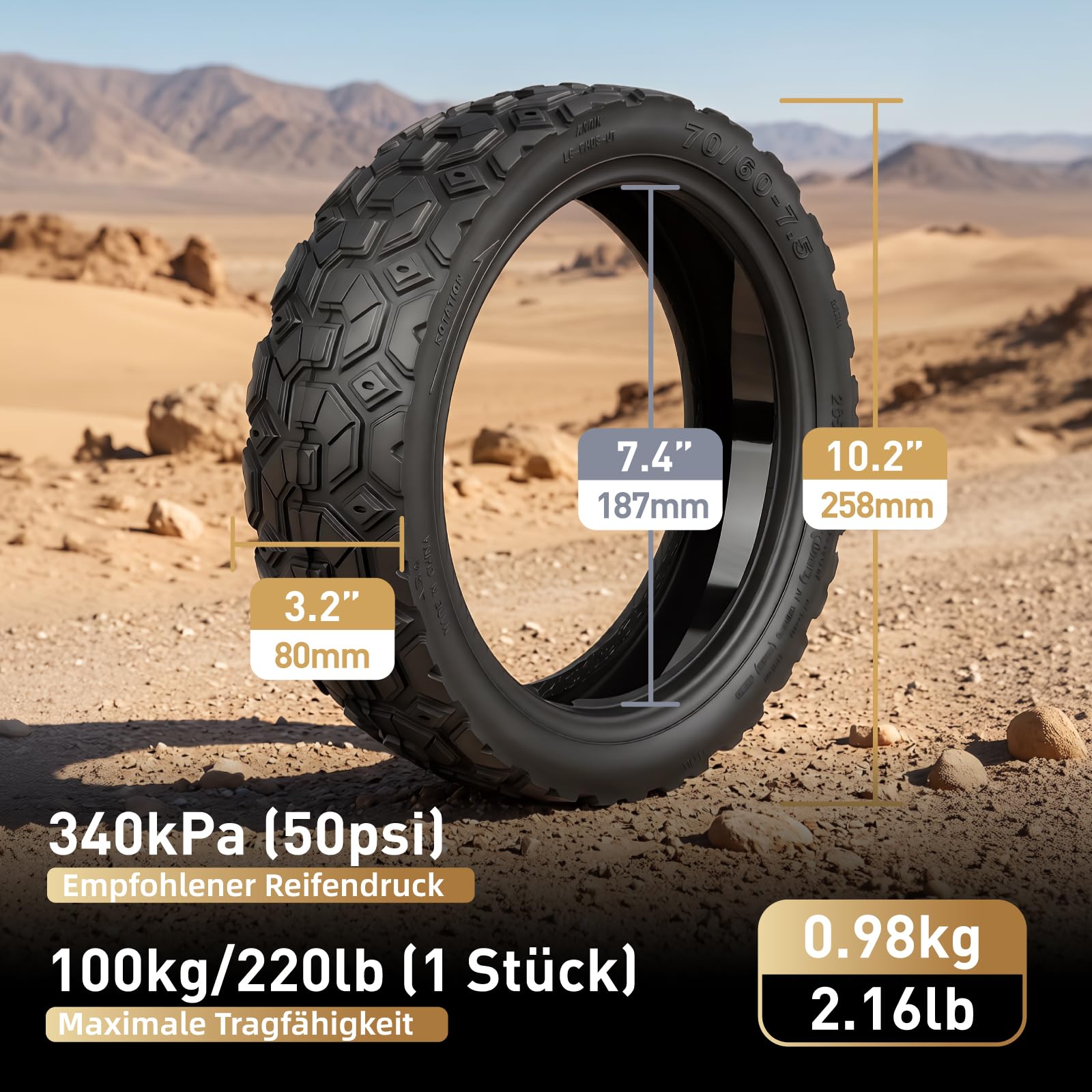 70/60-7,5 Selbstreparierender Schlauchlose Reifen für Ninebot ZT3 Pro / G3 Elektroroller Ersatzreifen 11 Zoll Cross Season Tire mit Kleber, mit Ventil (Selbstreparierend mit Ventil * 2)