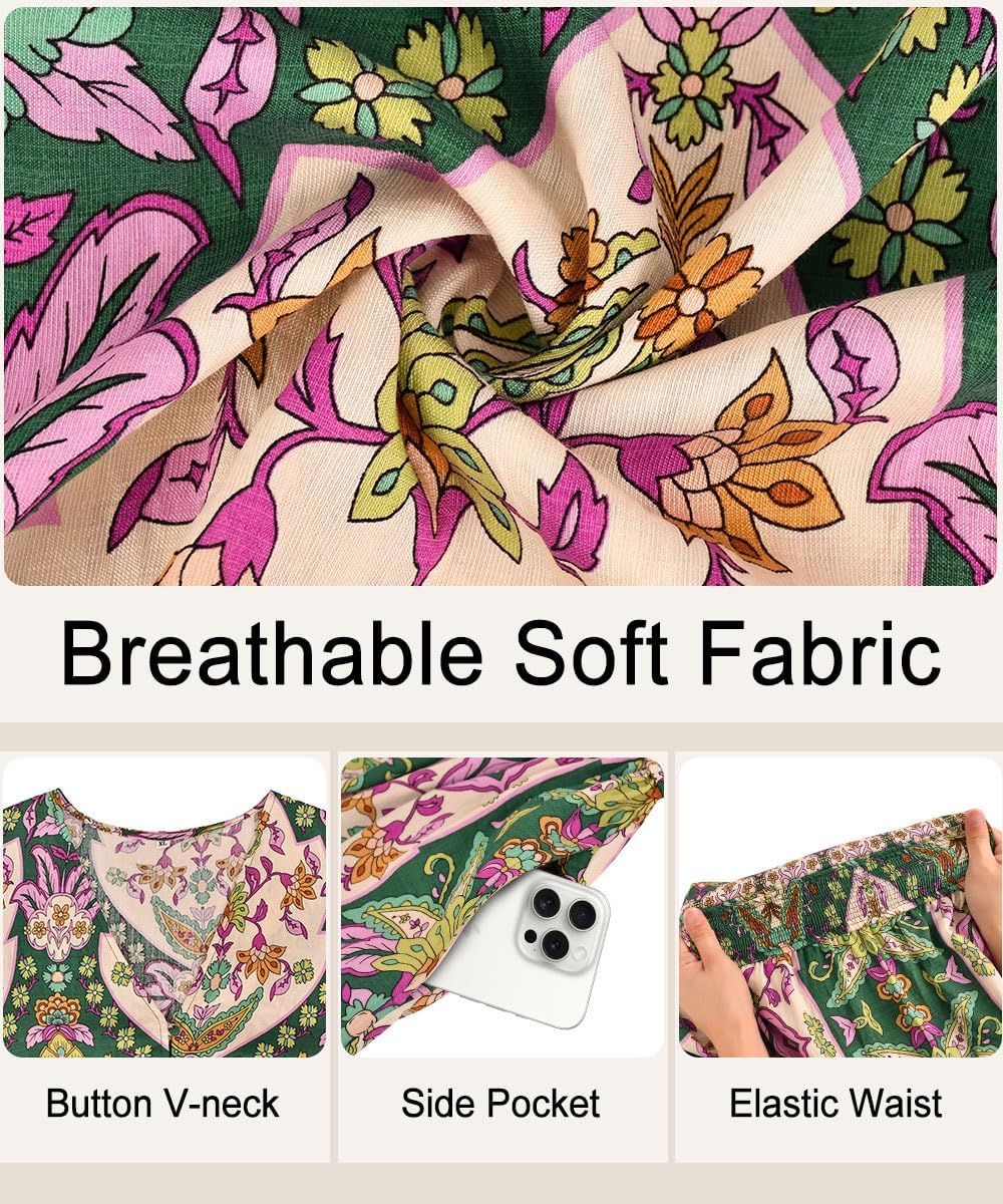 CARCOS Women's Plus Size Boho Floral Fall Dress Long Sleeve V Neck Wedding Guest Cocktail Party Flowy Midi Dress XL-5XL - Image 6