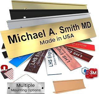 Personalized Engraved Brass Name Plates for Desk Door Signs 2x8 - Custom Brushed Plastic Plaques Made in USA