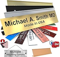 Engraved Name Plates for Door Sign Personalized Brushed Brass Plastic Plaque with Black Letters - Made in USA 2x12 M6