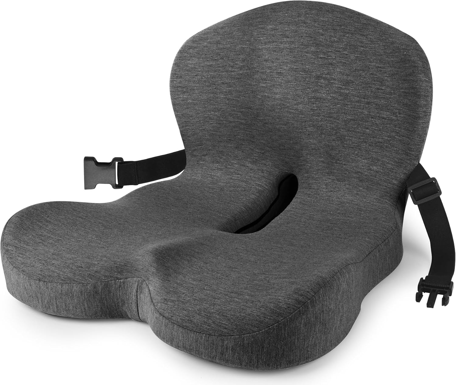 MYFAMIREA Truck Seat Cushion, Memory Foam Trucker Seat Cushion for Truck Driver Long Sitting with Adjustable Strap, Back Support and Pain Relief for Trucker Driving Office Chair and Pain, Dark Gray Average Size Dark Gray