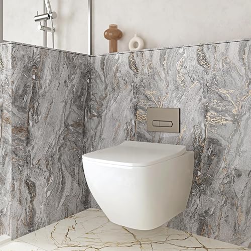 Miniatura 6 de Papel de contacto de mármol gris brillante para encimera, papel de contacto de granito dorado para cocina, papel tapiz de despegar y pegar, papel de