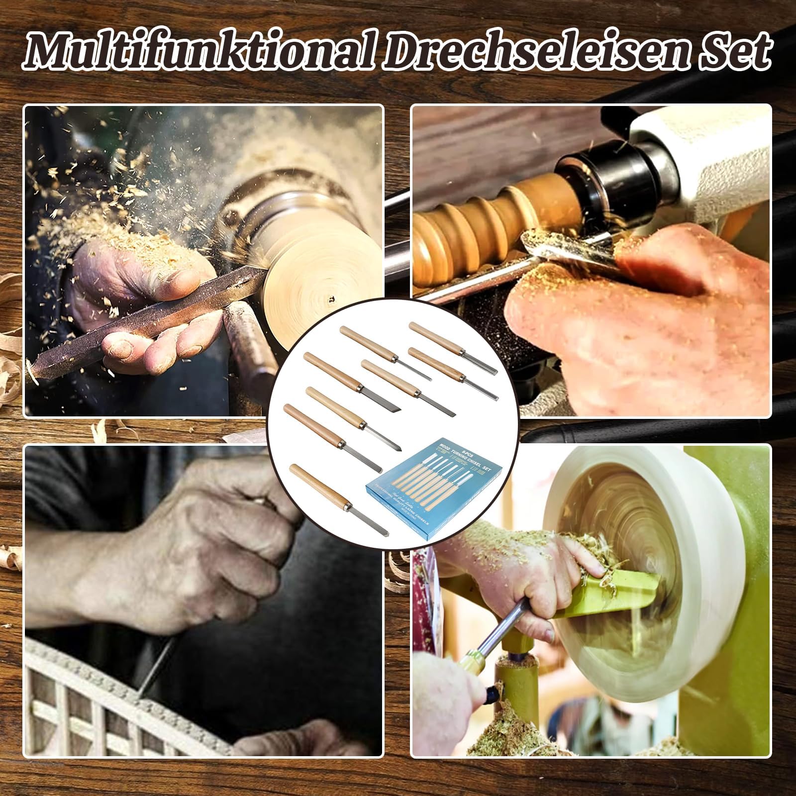 8 Stück Holz Drechselwerkzeug Meissel Set Drechselmesser Multifunktional Drehmeißel Set Drechselbeitelsatz Drechseleisen Holzmeisel für Holzschnitzereien Anfänger - 8 Stechbeitel + Papierbox