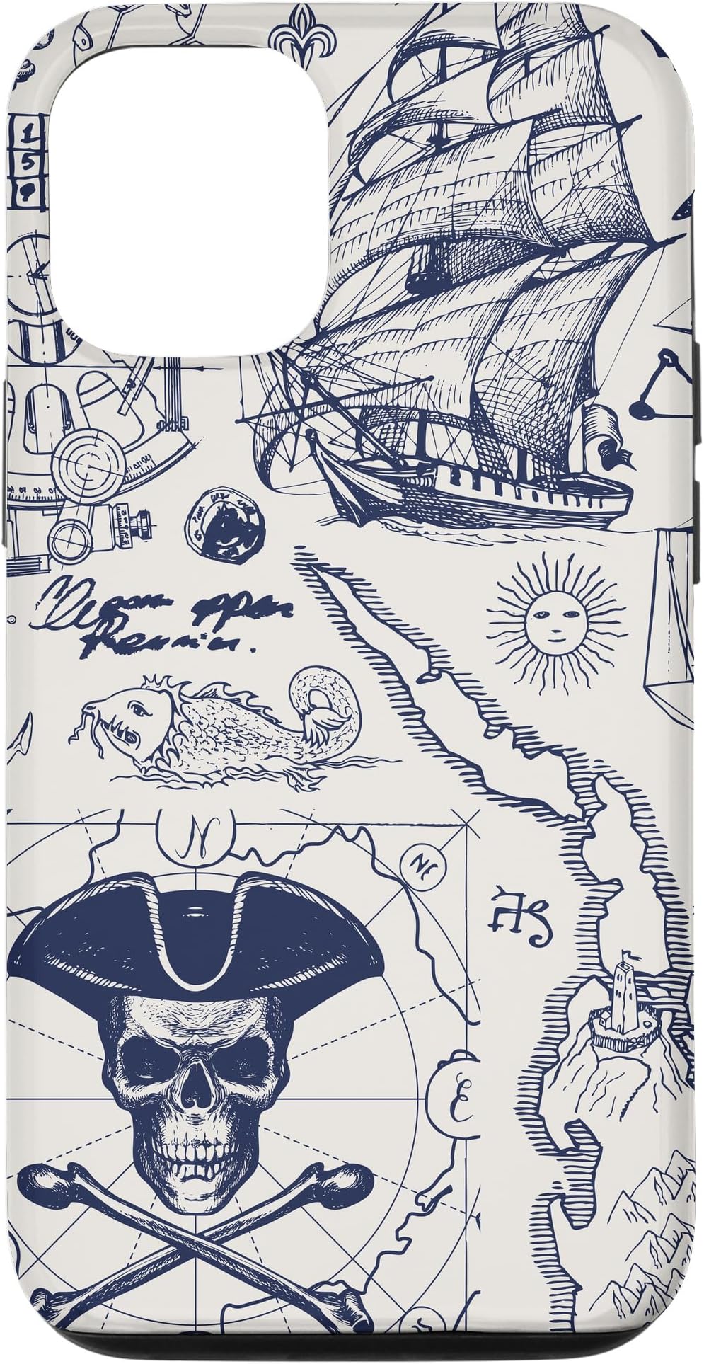 iPhone 14 A pirate, treasure map design with skull and crossbones. Case