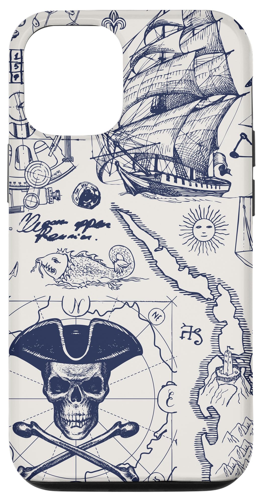 iPhone 14 A pirate, treasure map design with skull and crossbones. Case