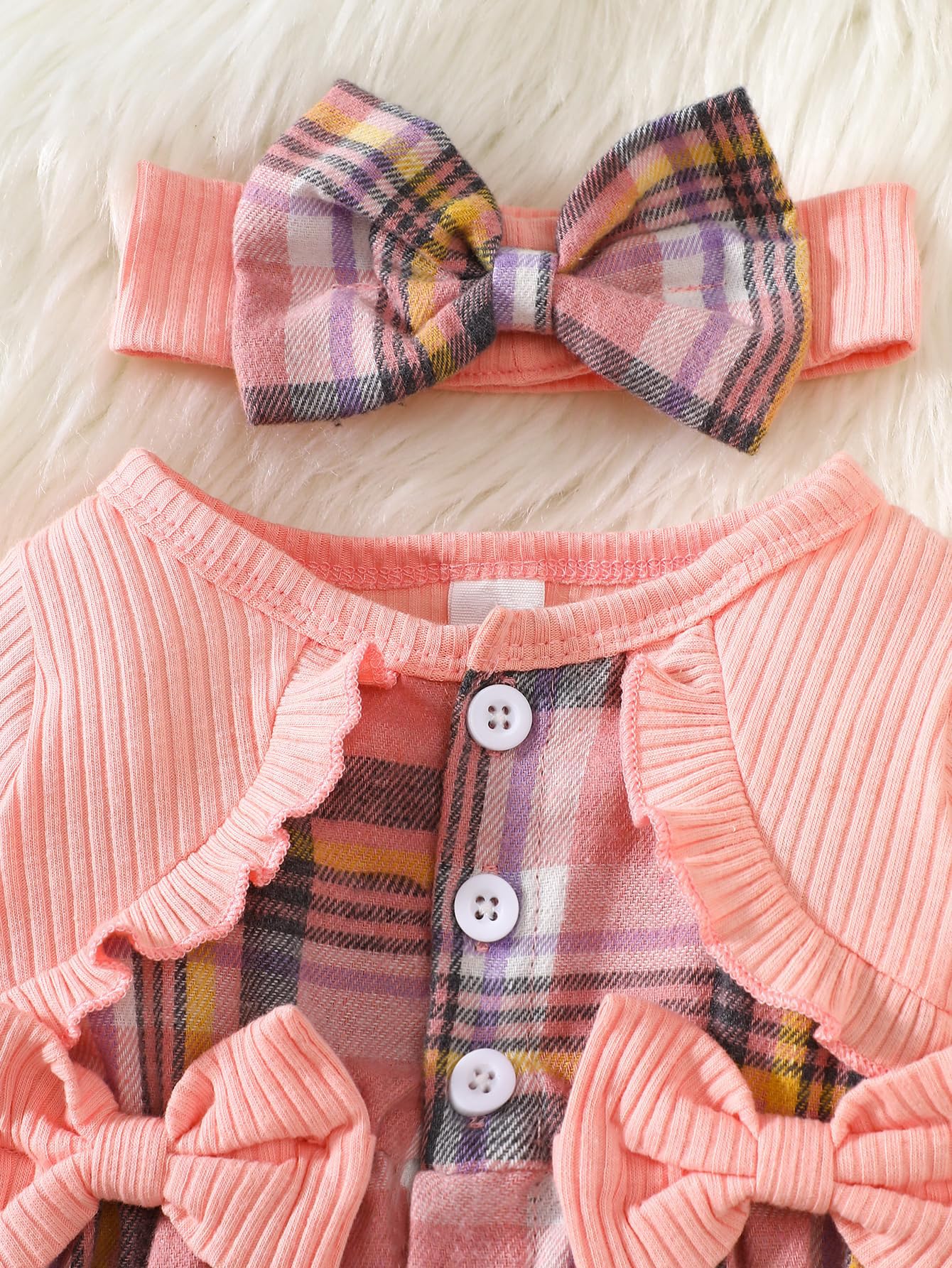 Conjunto de 2 piezas de vestido a cuadros rosa de manga larga para bebé, cárdigan sintético, conjunto de 2 piezas, ropa de regalo para primavera y otoño — view 3
