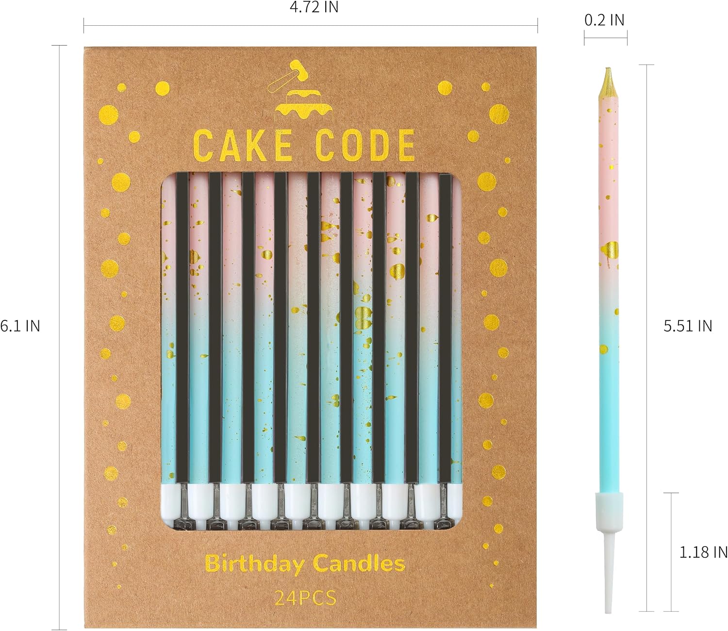 Pink Blue Gold Long Thin Birthday Candles, Cake Candles, Birthday Parties, Wedding Decorations, Party Candles