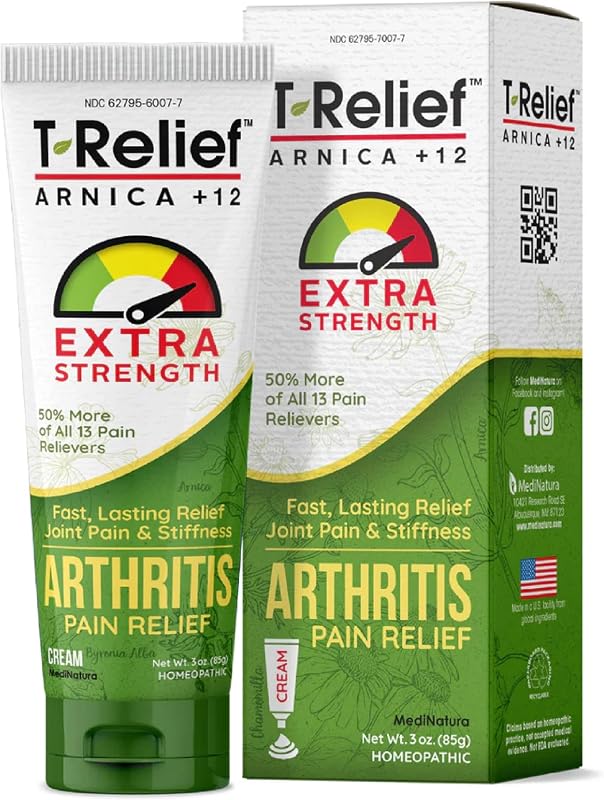 MediNatura T-Relief Extra Strength Arthritis Cream Arnica +12 Pain Relieving Natural Medicines Help Soothe Soreness Stiffness Aches & Pains in Joints Naturally - 3 oz
