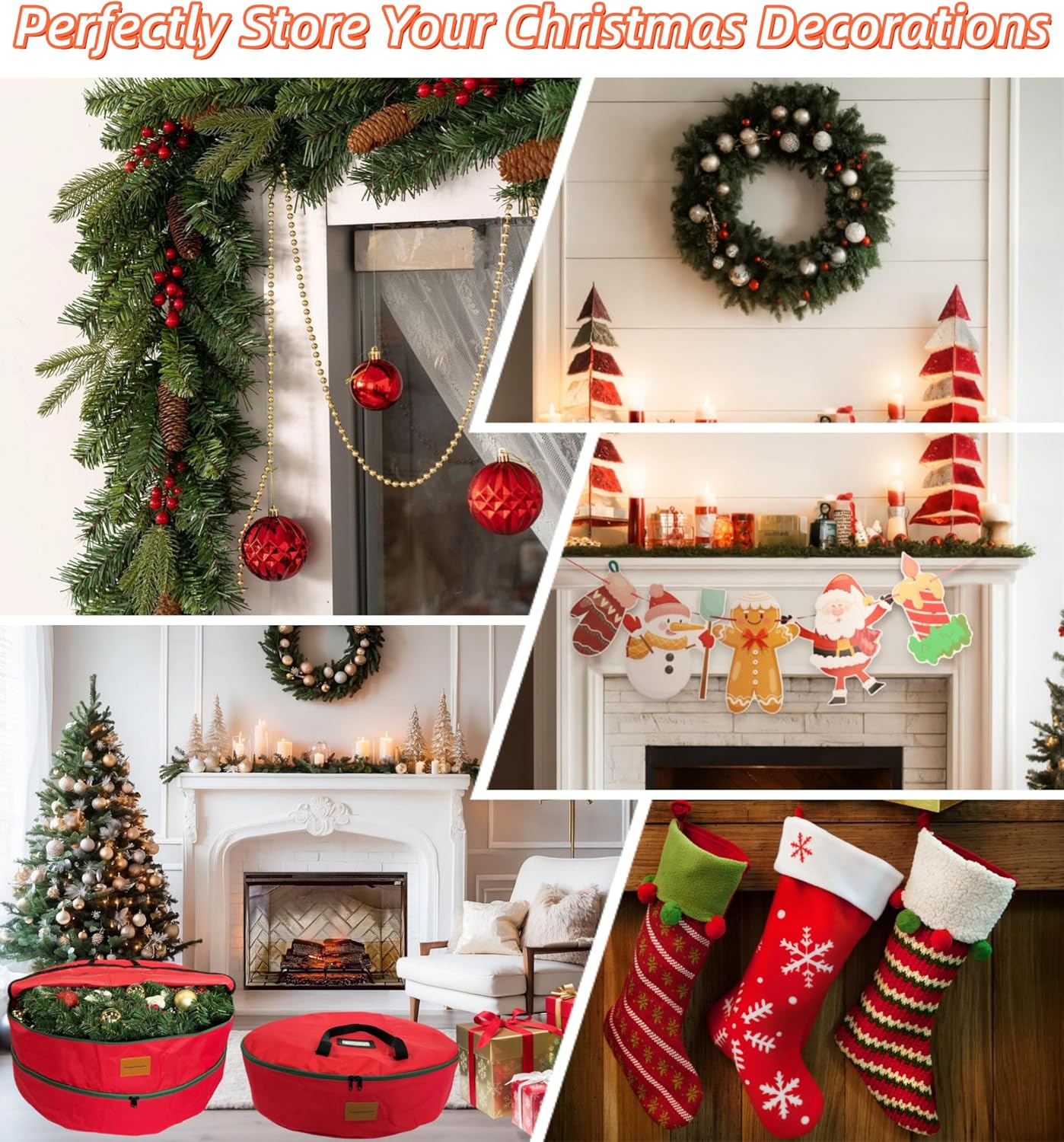 30x12 inchs Wreath Storage Container,Red Double storage bag,Heavy Duty 600D Oxford Cloth,Garland Wreaths Container For Xmas Holiday Wreaths Storage Holder