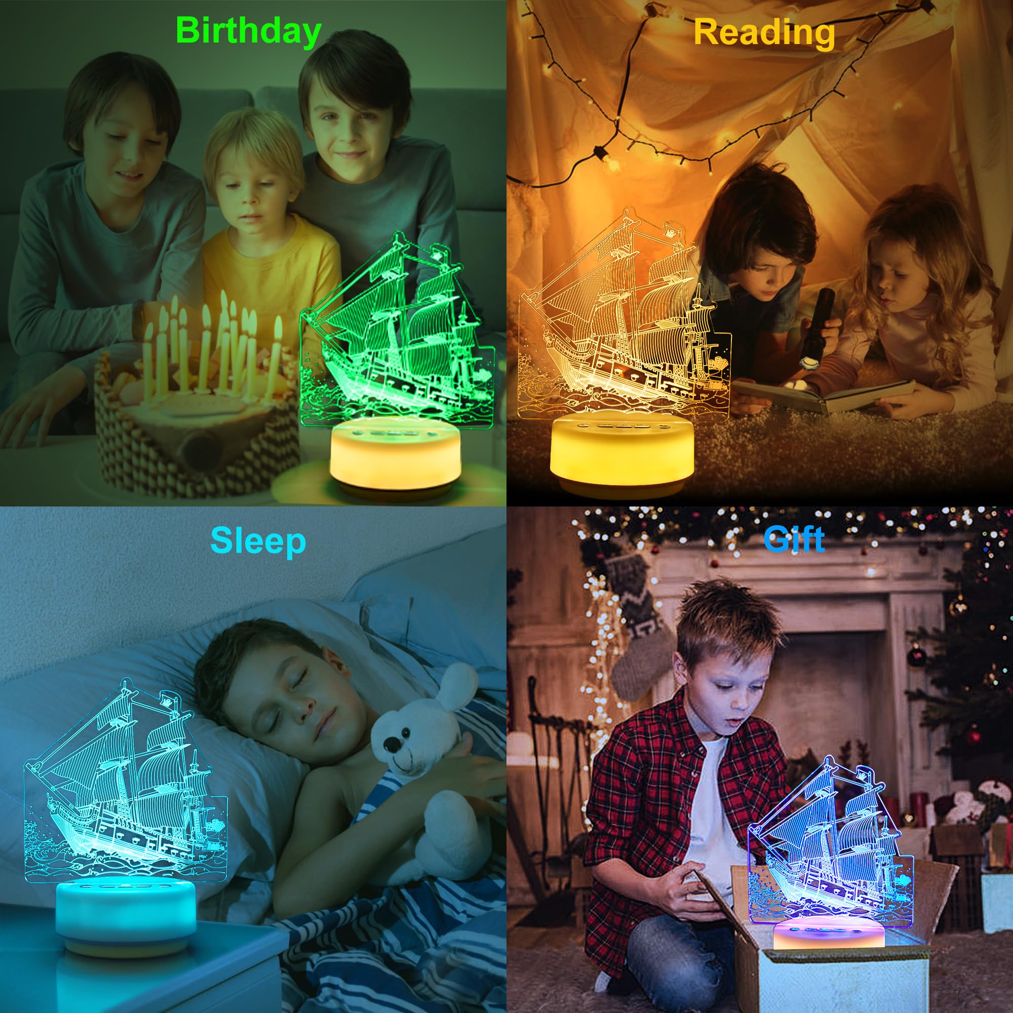 Veilleuse décorative LED pour enfants, jouet pirate - 14 couleurs - Avec télécommande, clé d'entité et minuterie - Cadeau d'anniversaire et de Noël pour garçons/filles