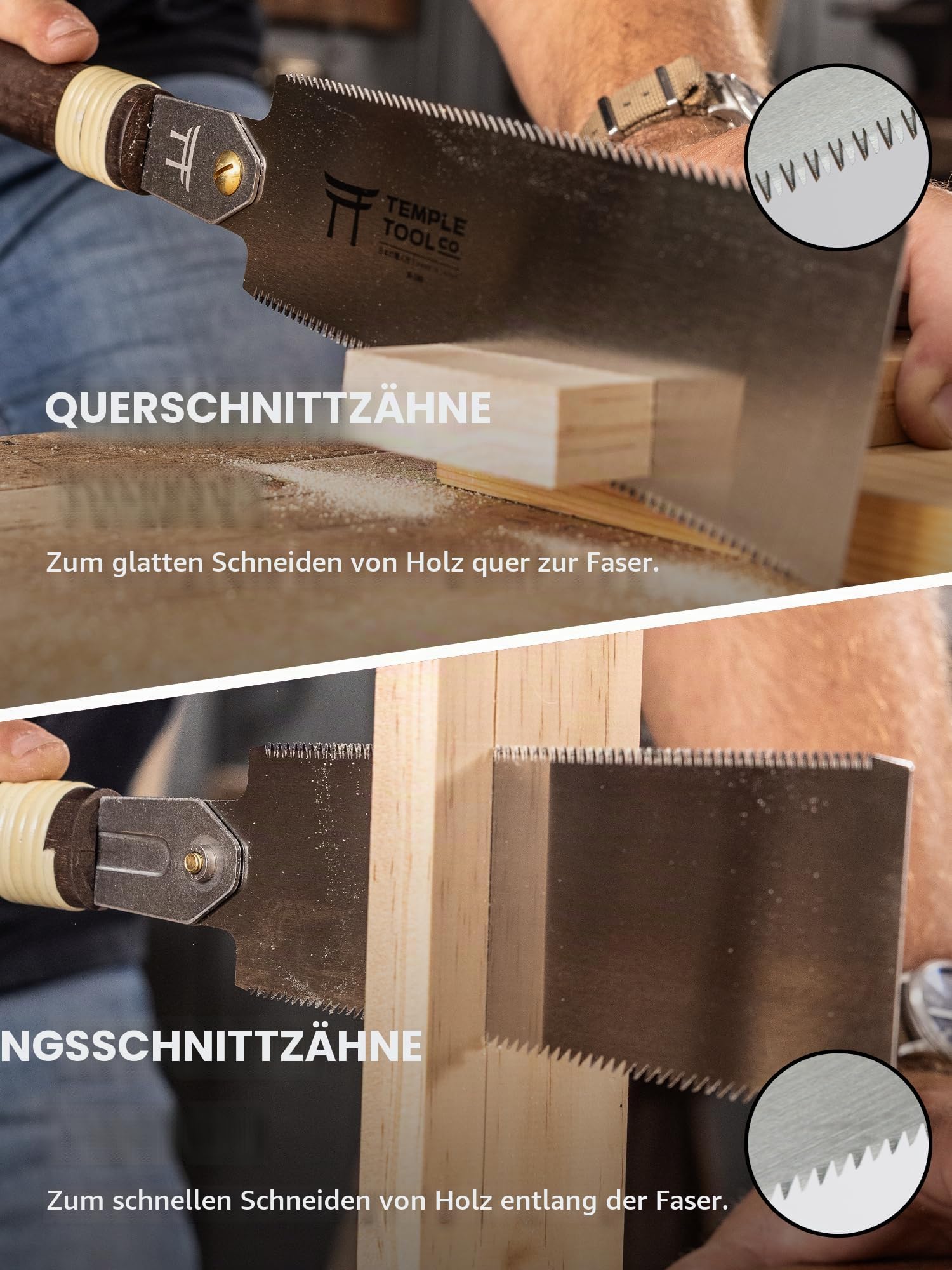 Temple Tool Co. Japanische Zugsäge 7 Ryoba Handsäge Rissschnitt Querschnitt