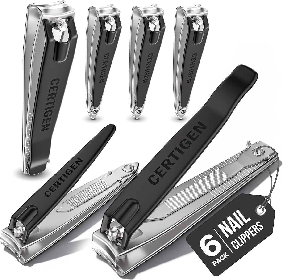 Nail Clippers Set 6 -Pack - Includes Toenail Clippers, Fingernail Clipper, and Finger Nail Clippers for Men and Women Adult, Toe Nail and Fingernail Clipper Kit