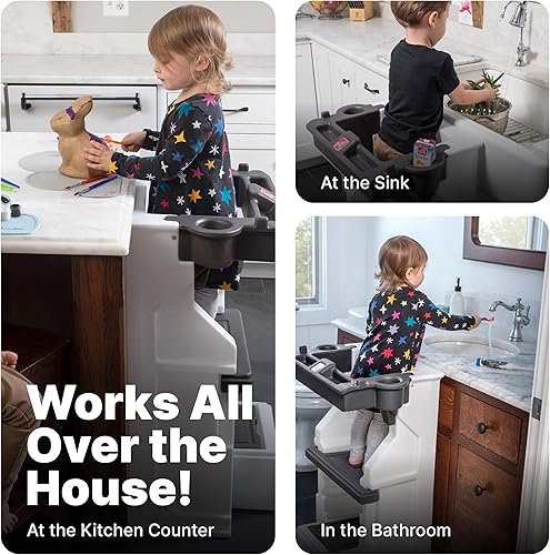 Miniatura 2 de Step2 Mobile Helper, taburete y soporte de torre para niños pequeños, altura ajustable y almacenamiento integrado, pies antideslizantes, incluye