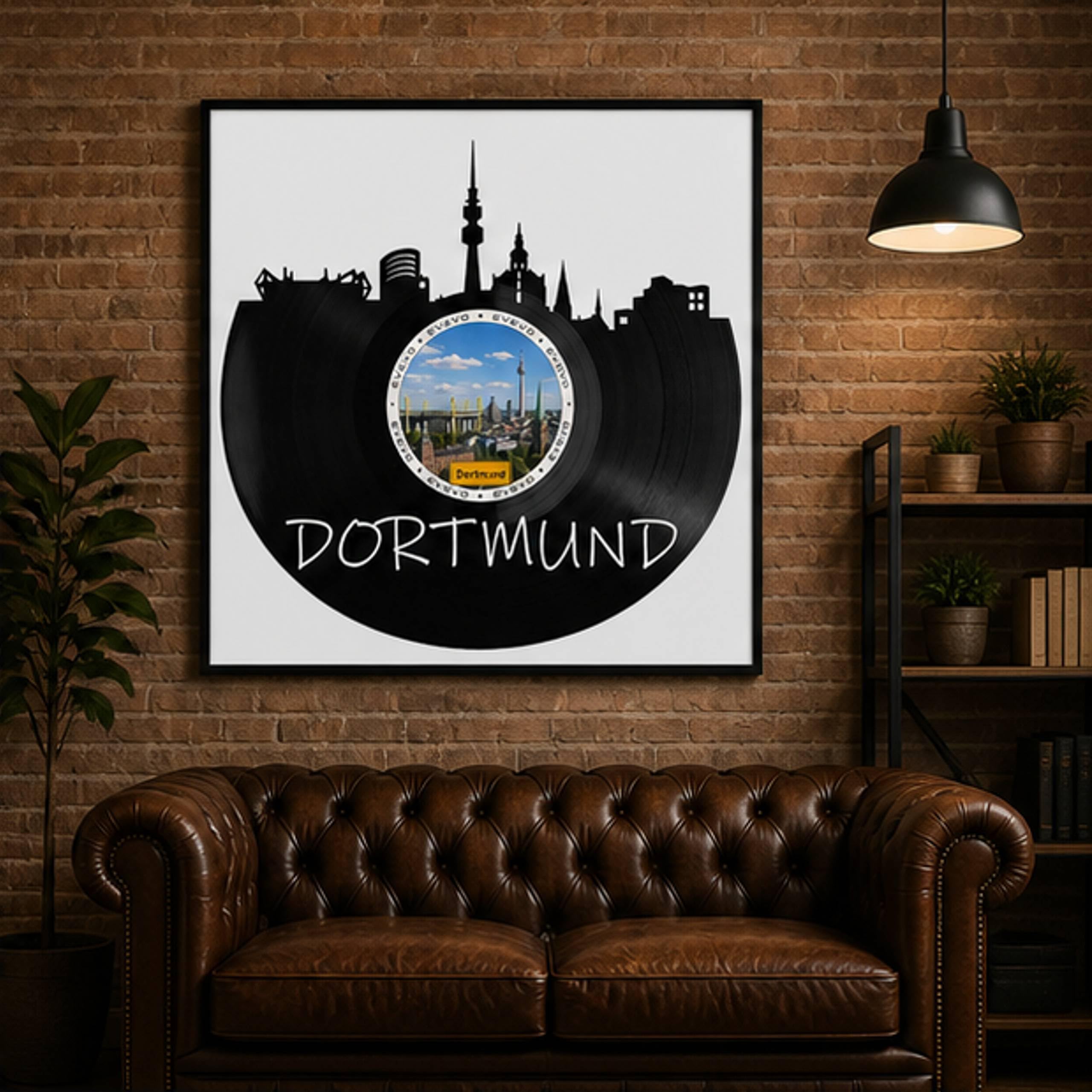EVEVO Decorazione da parete in vinile con cornice, 32 x 32 cm, motivo: Dortmund, skyline di Ruhrpott, regalo per gli appassionati di calcio