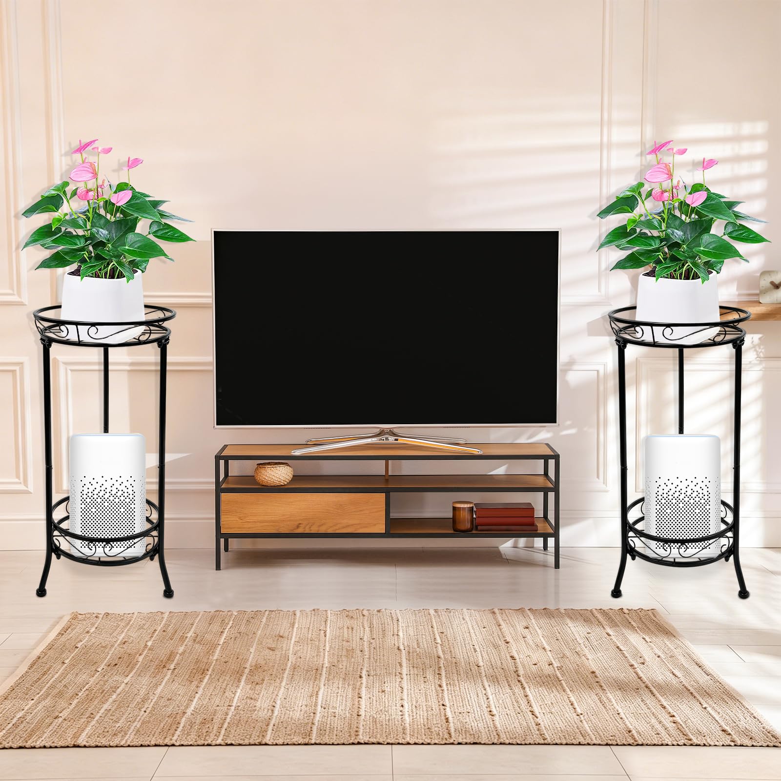 Anständiger Metall-Pflanzenständer, robuste Blumentopfständer für mehrere Pflanzen, Dekorationsregale für Zuhause drinnen und draußen (2 Floor U-wire Black)