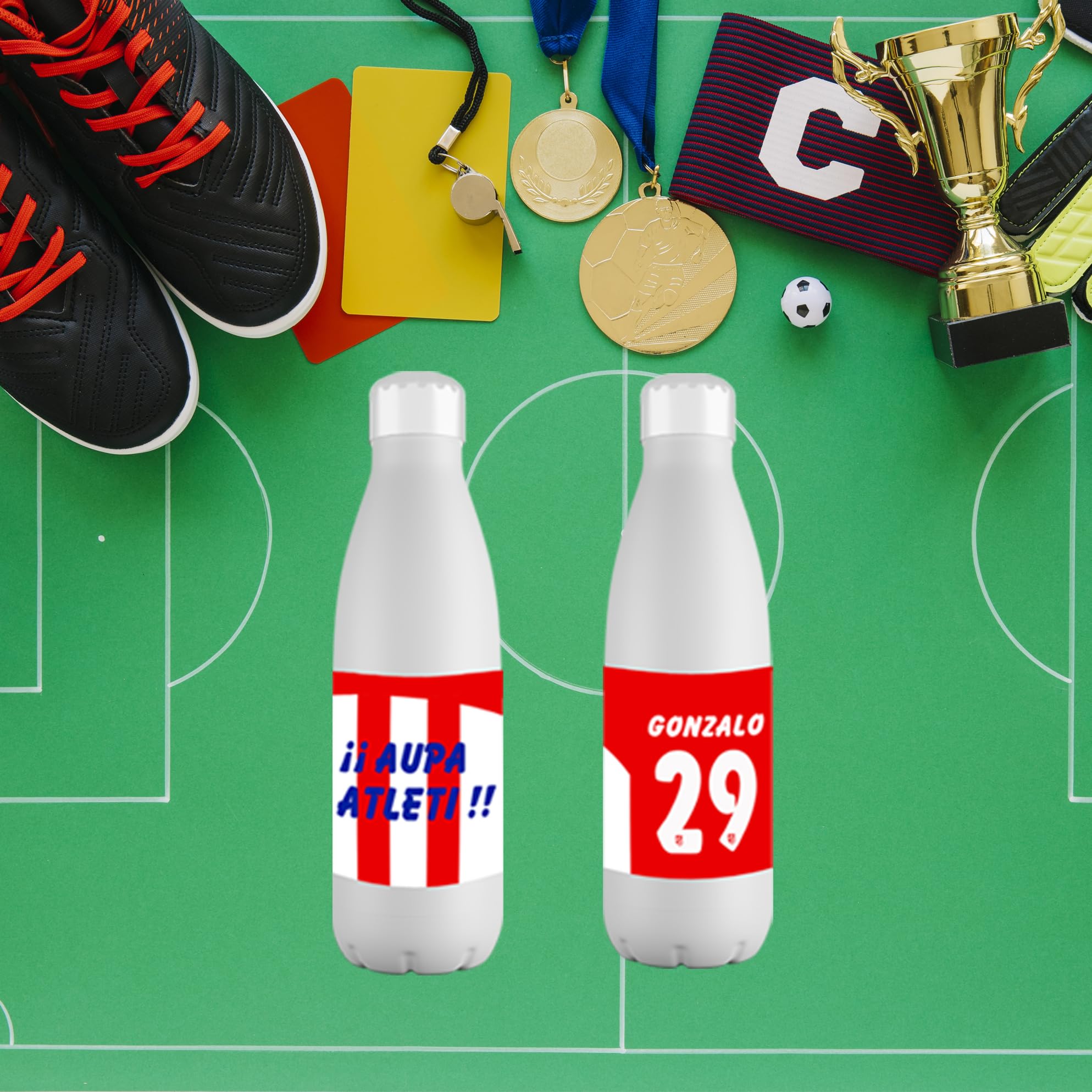 Botella Personalizada del Atletico Madrid con Nombre - Botella de Acero Inoxidable de 700 ml - Regalo Original para Niño y Niña