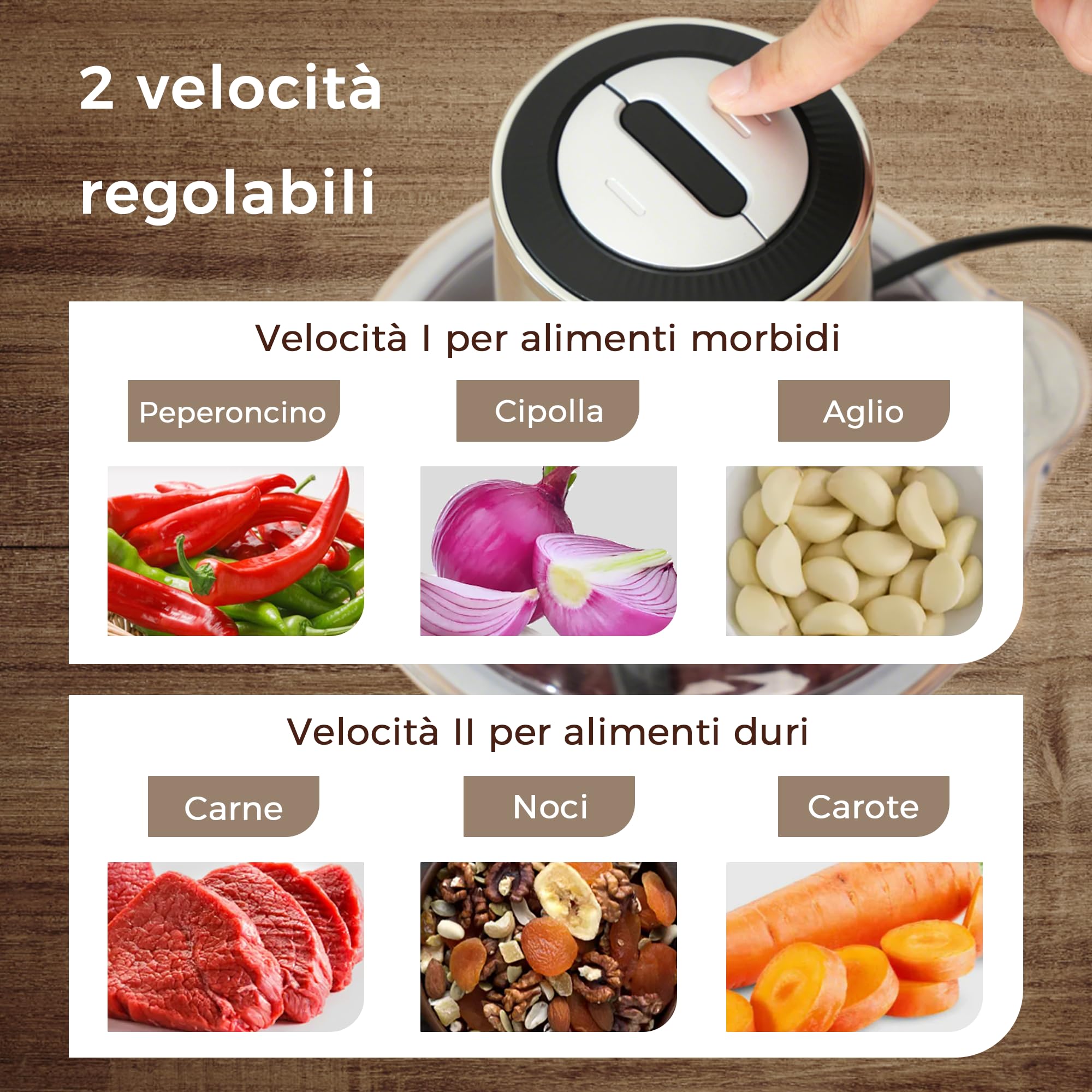 YASHE Tritatutto Elettrico 500W, Robot da Cucina con Ciotola in Acciaio Inox da 1,8L, Tritacarne con 4 Lame a Doppio Livello, 2 Velocità