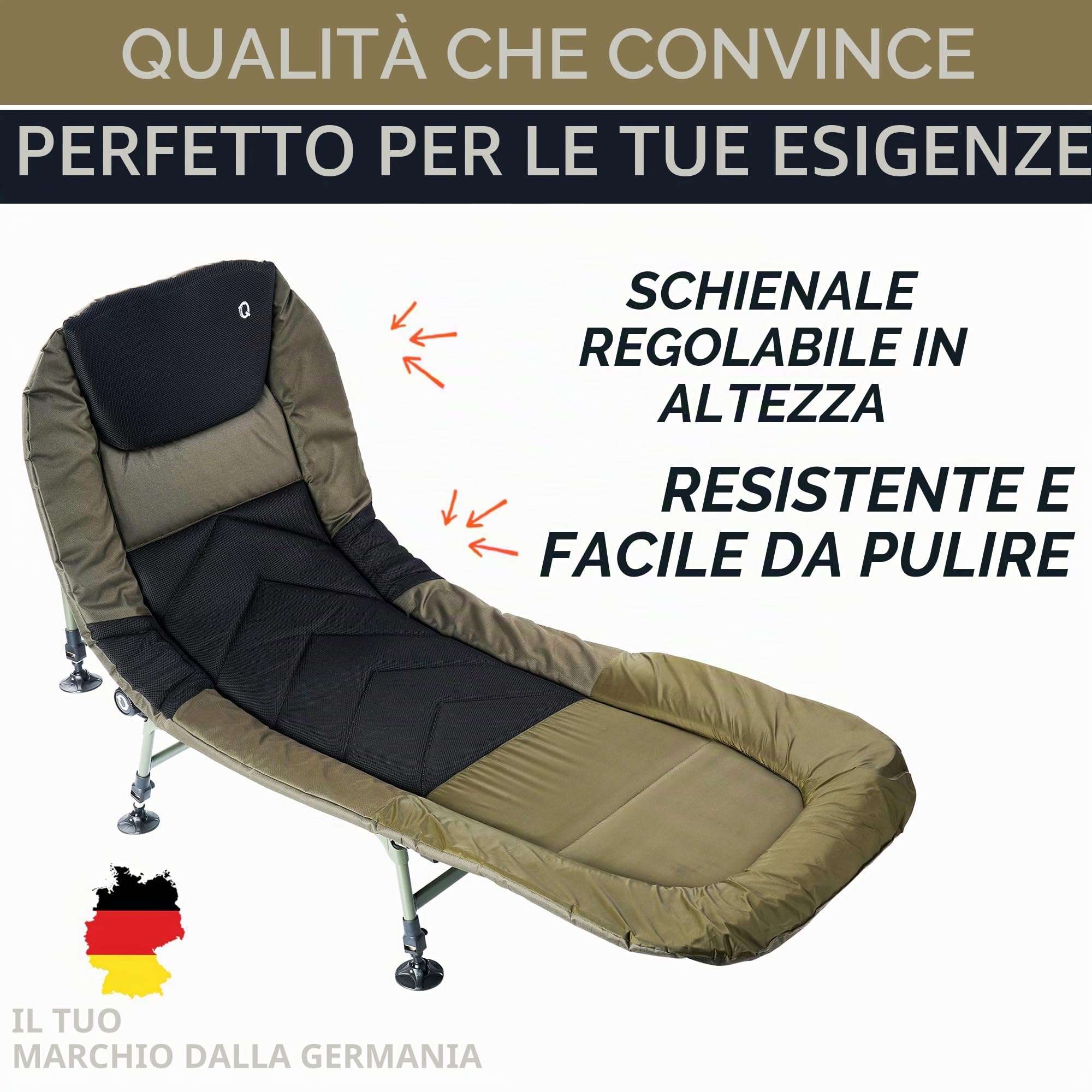 Lettino da pesca a 6 gambe di alta qualità, per professionisti, da campeggio, da campo, colore: verde/nero
