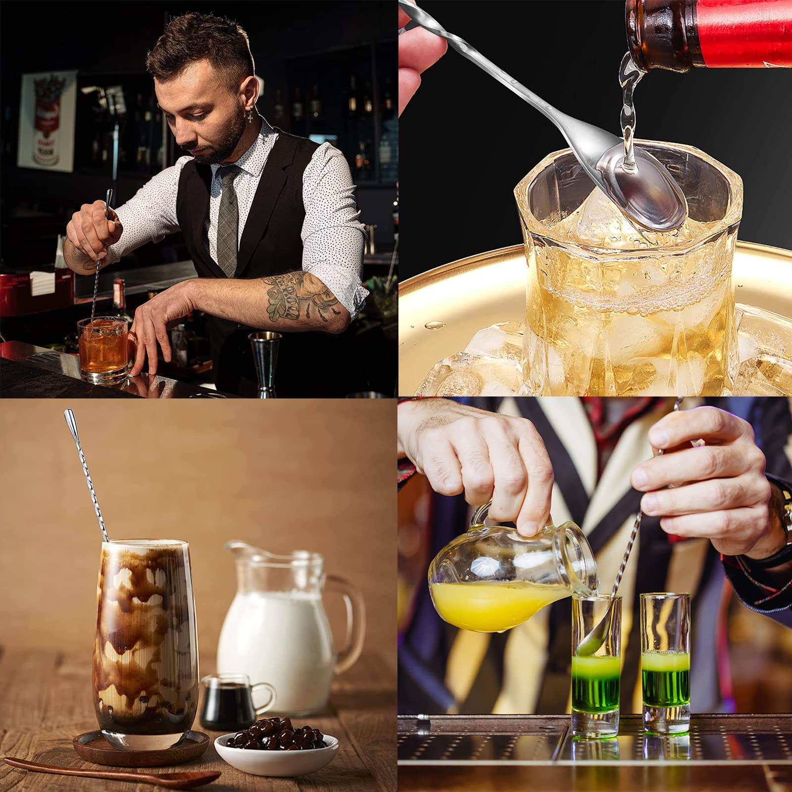 Cucchiaio Da Miscelazione In Acciaio Inossidabile, 2 Cucchiai Da 30 Cm, Cucchiaio Da Cocktail Con Manico Lungo Con Motivo A Spirale A Goccia, Caffè