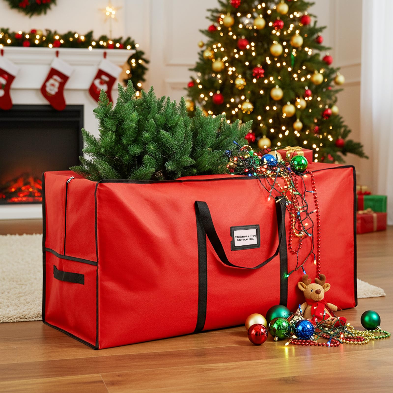 Christmas tree storage bag Fits Up to 7.5ft Tall, 600D Oxford waterproof with Durable Handles & Zipper Xmas Tree Storage Bag (RED)