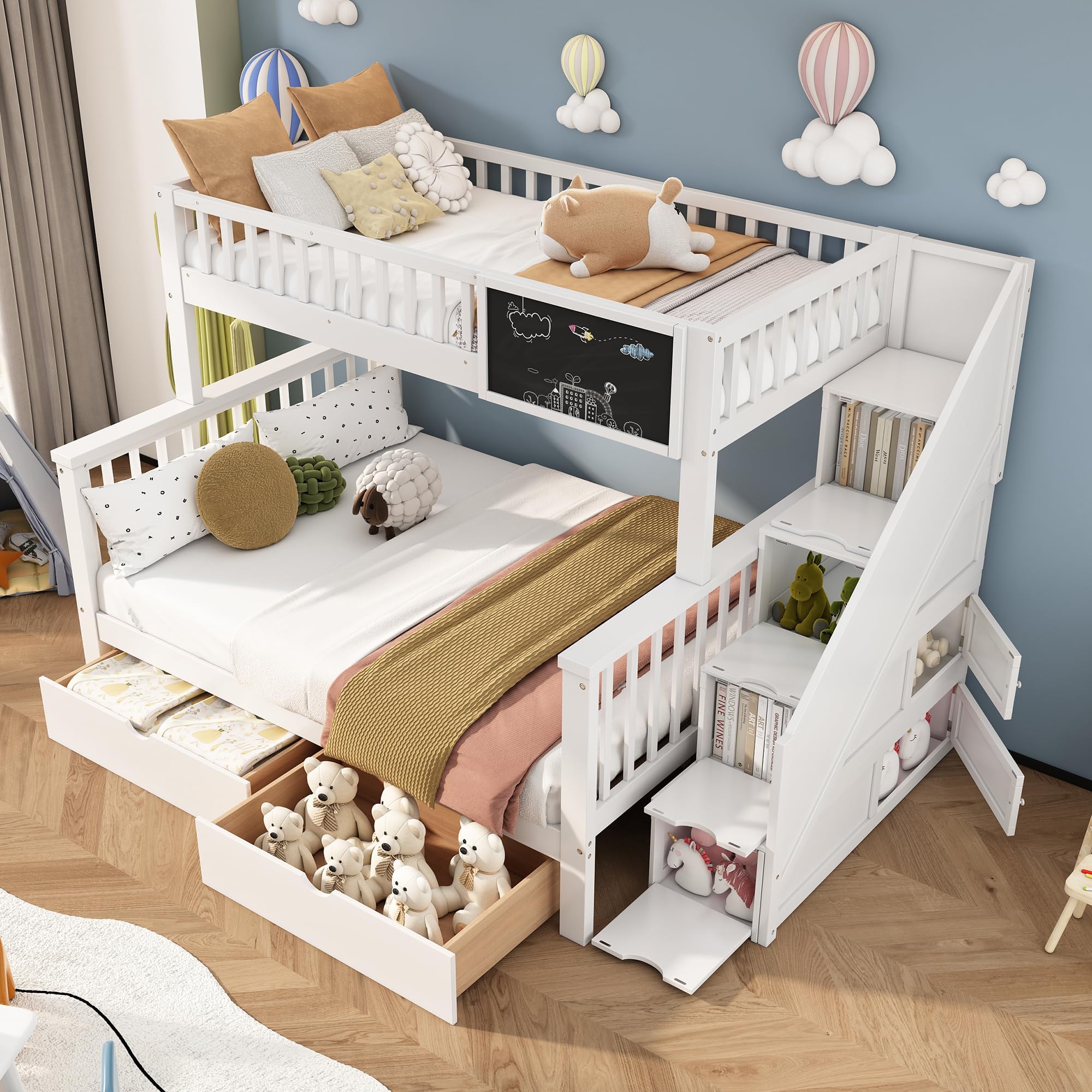 Kinder-Etagenbett Mit Rutsche & Schreibtisch - 90x200cm, Massivholz