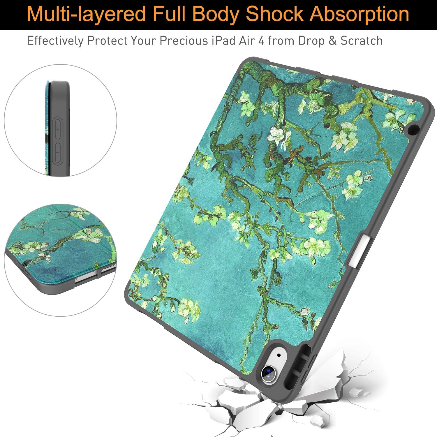 Soke iPad Air 5 / Air 4 Case 10.9 Inch 2022 / 2020 with Pencil Holder - [Full Body Protection + Apple Pencil Charge+ Auto Sleep/Wake], Soft TPU Back Cover for New iPad Air 5th/4th Gen,Apricot Blossom