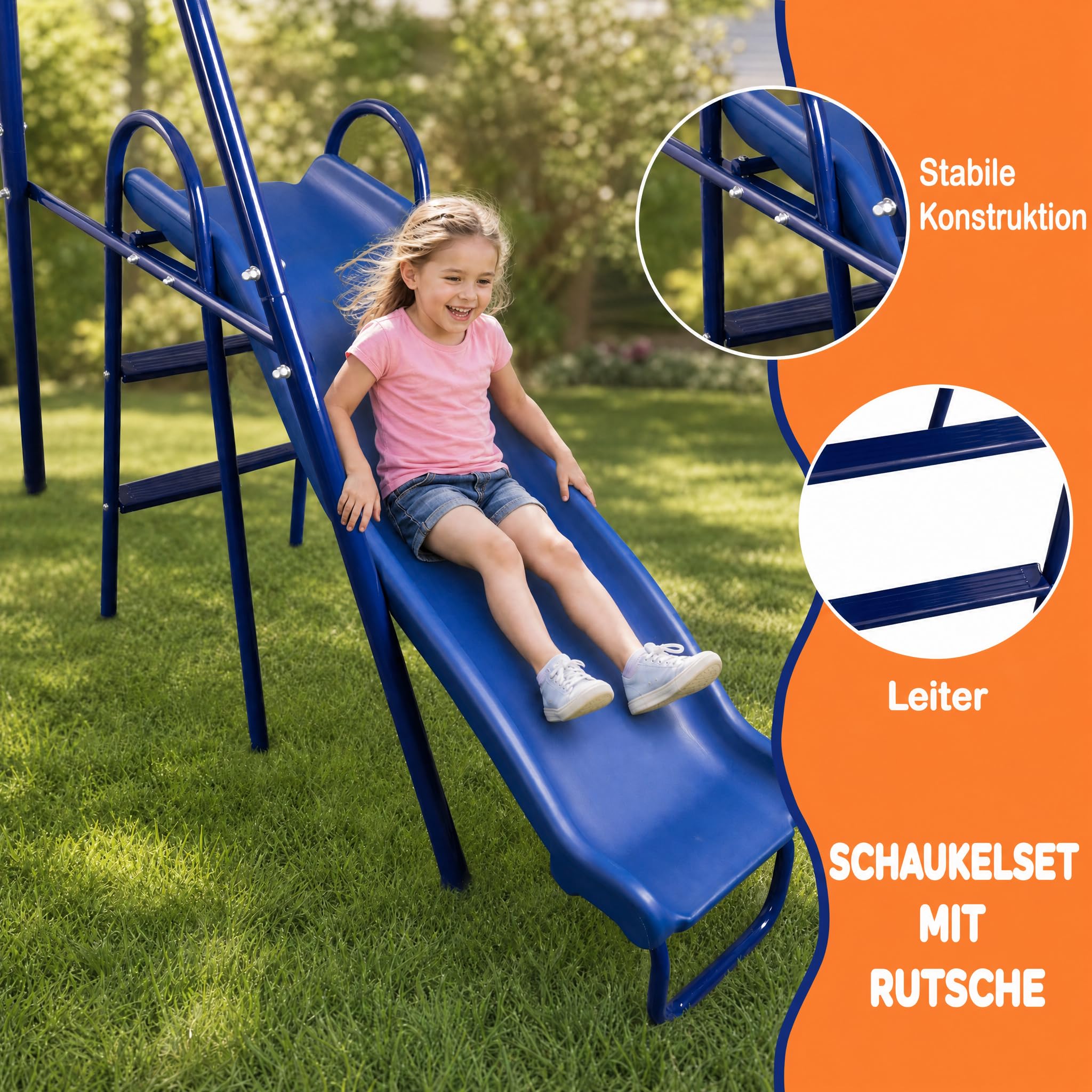 hotsizz Schaukelgestell Outdoor mit Rutsche Kinderschaukel und Nestschaukel, Max Tragfähigkeit 200 kg,247×220×179 cm geeignet für Kinder und Erwachsene sowie für den Einsatz in Garten Hof und Park