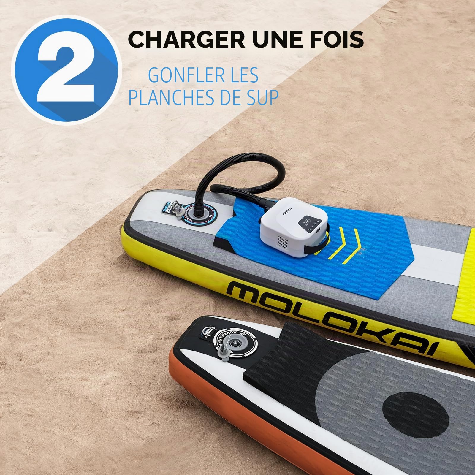 CYCPLUS Pompe à air Intelligente Haute Pression 20PSI, gonflage et dégonflage intelligents à Deux étapes, Pompe à air pour Planches de Paddle, Kitesurf, Tente, Matelas.