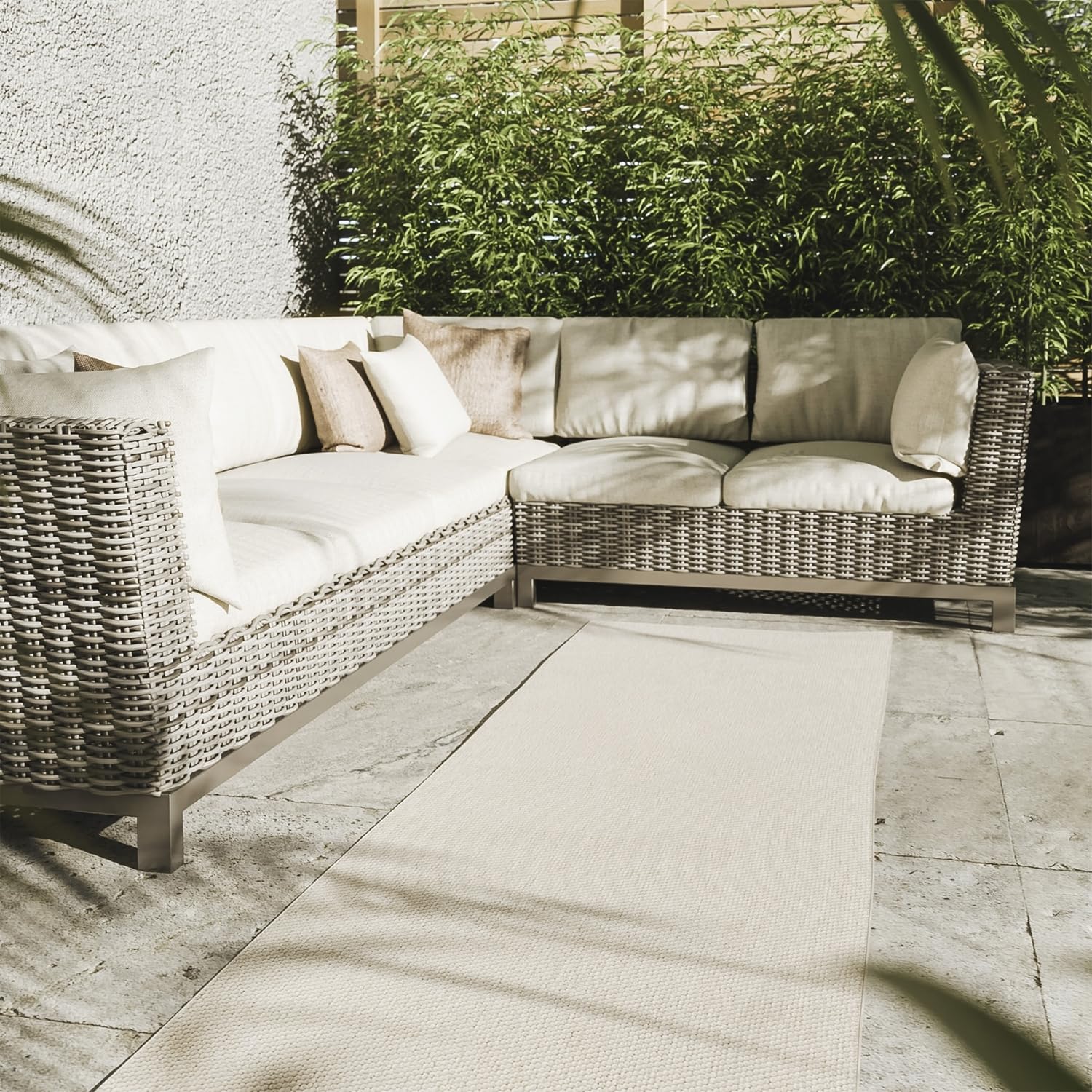 Interiyou dywan zewnętrzny Asti - Chodnik 80x250 cm Kremowy - Wygląd juty, odporny na warunki atmosferyczne, balkon, taras, ogród, kuchnia, odporny na promieniowanie UV, płaski splot