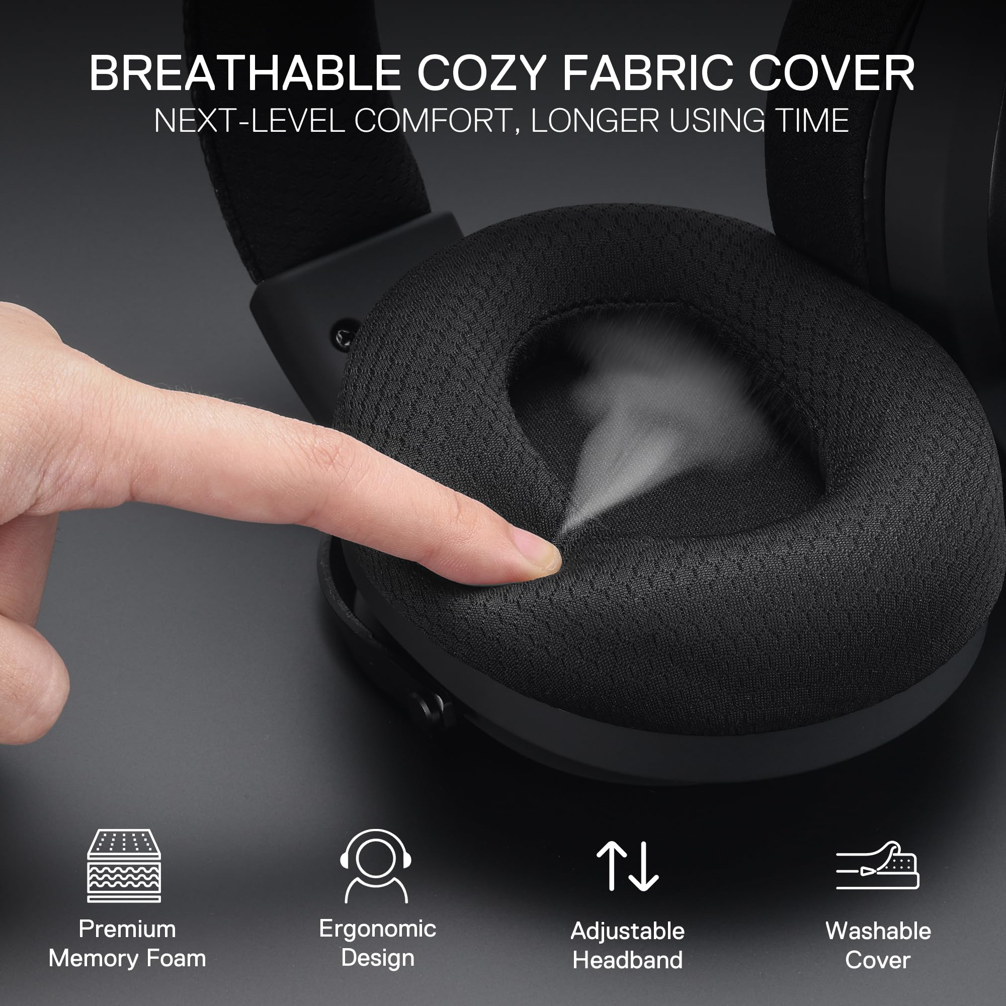 Redragon H858 Kabelloses Gaming-Headset, 7.1 Surround Sound, 53-mm-Treiber, Ohrpolster aus Memory-Schaumstoff, abnehmbares Mikrofon, Over-Ear-Kopfhörer für Handy, PC/PS5/XBOX/NS, Schwarz