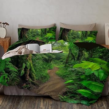 Green Rainforest Bedding Set Twin Comforter Cover for Kids Teen Adults Room Decor,Plant Duvet Cover Simple Decor Bedspread Cover