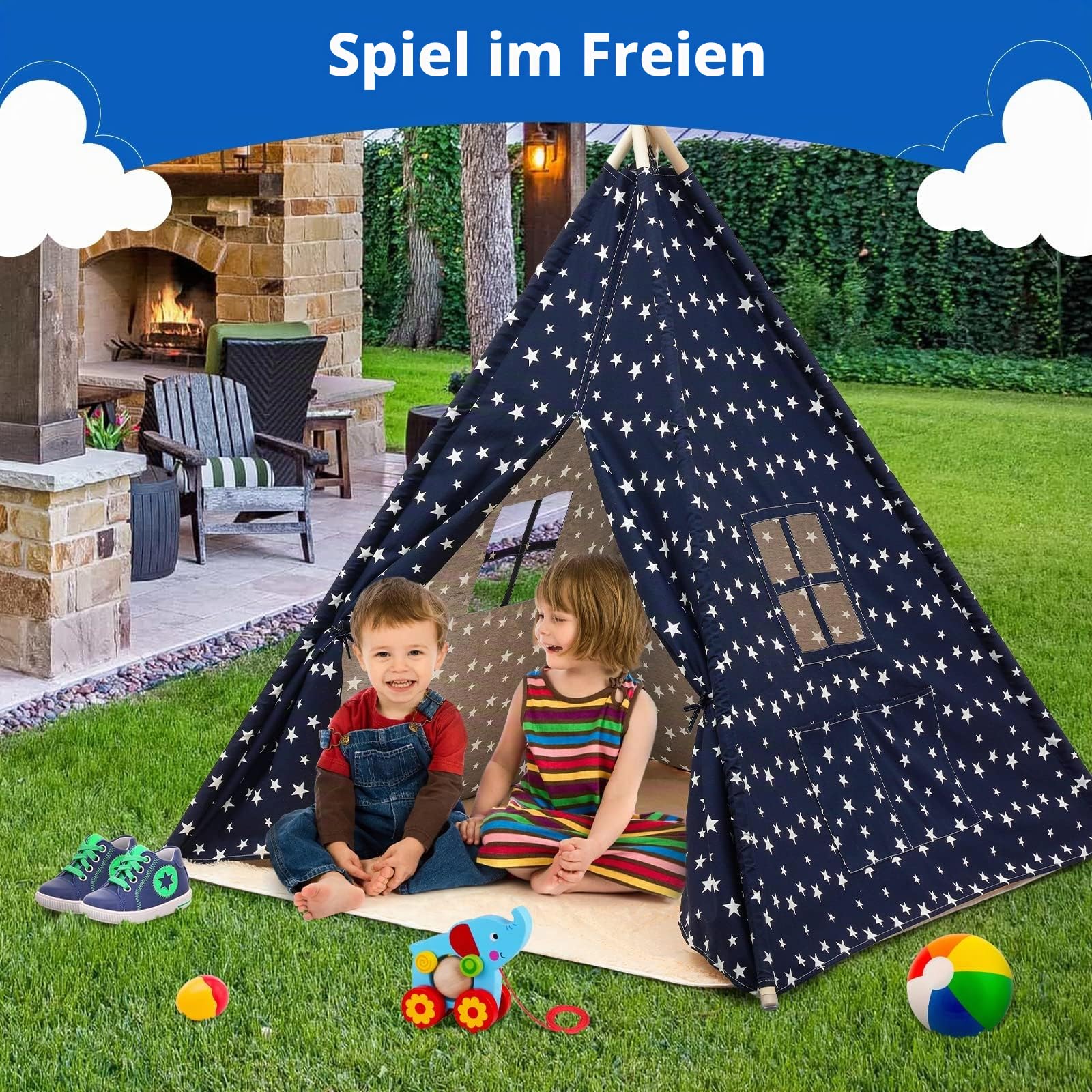 Tipi Zelt für Kinder Kinderzelt mit Plüschmatten Spielzelt für Indoor Outdoor Kinder Zelt für Zuhause Kuschelecke Kinderzimmer Spielhaus für Mädchen und Jungen(120X120X150cm)
