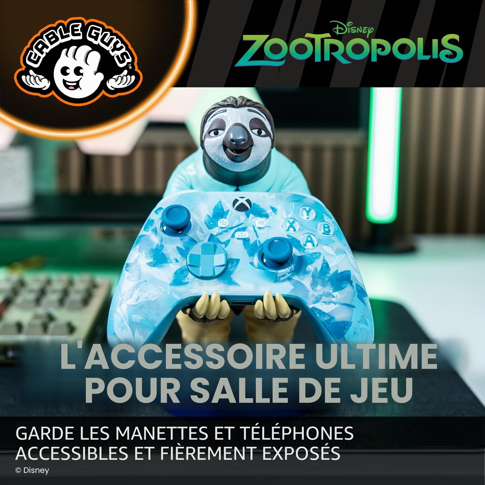 Cableguys Zootropolis Flash The Sloth Support Manette et Porte Telephone - Gaming Accessoire et Figurine pour Bureau et Gamer Setup, Compatible avec Xbox, PlayStation et la Plupart des Manettes