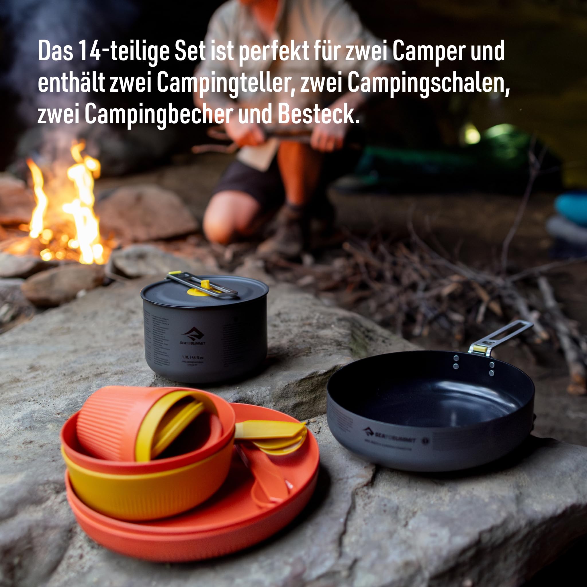 Sea to Summit Passage Dinnerware Set 2P - Vajilla (14 piezas), color azul y naranja