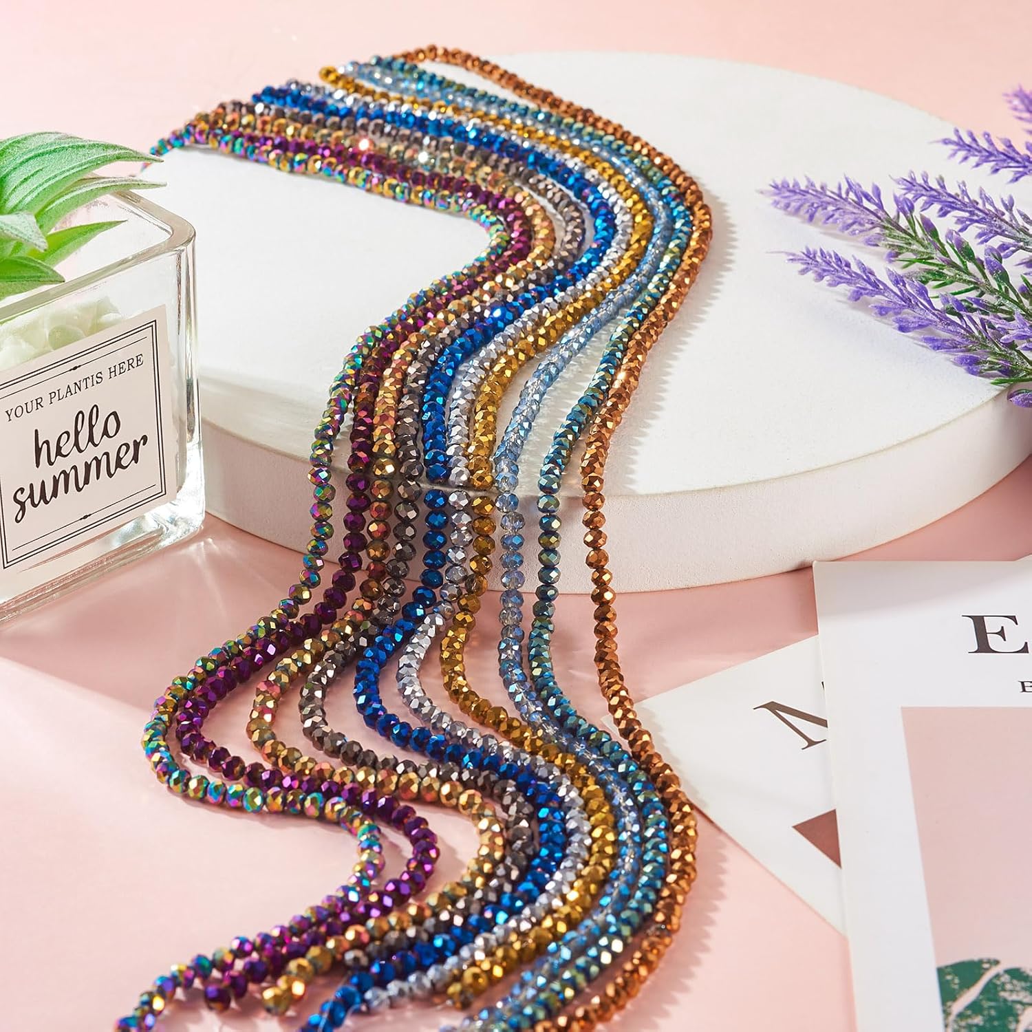 1230Pcs 4x3mm Metallic Glass Rondelle Beads Faceted Crystal Beads Strands Golden Silver Rainbow Beads for Crafts DIY Friendship Bracelets Beading Jewelry Making Supplies - Image 6