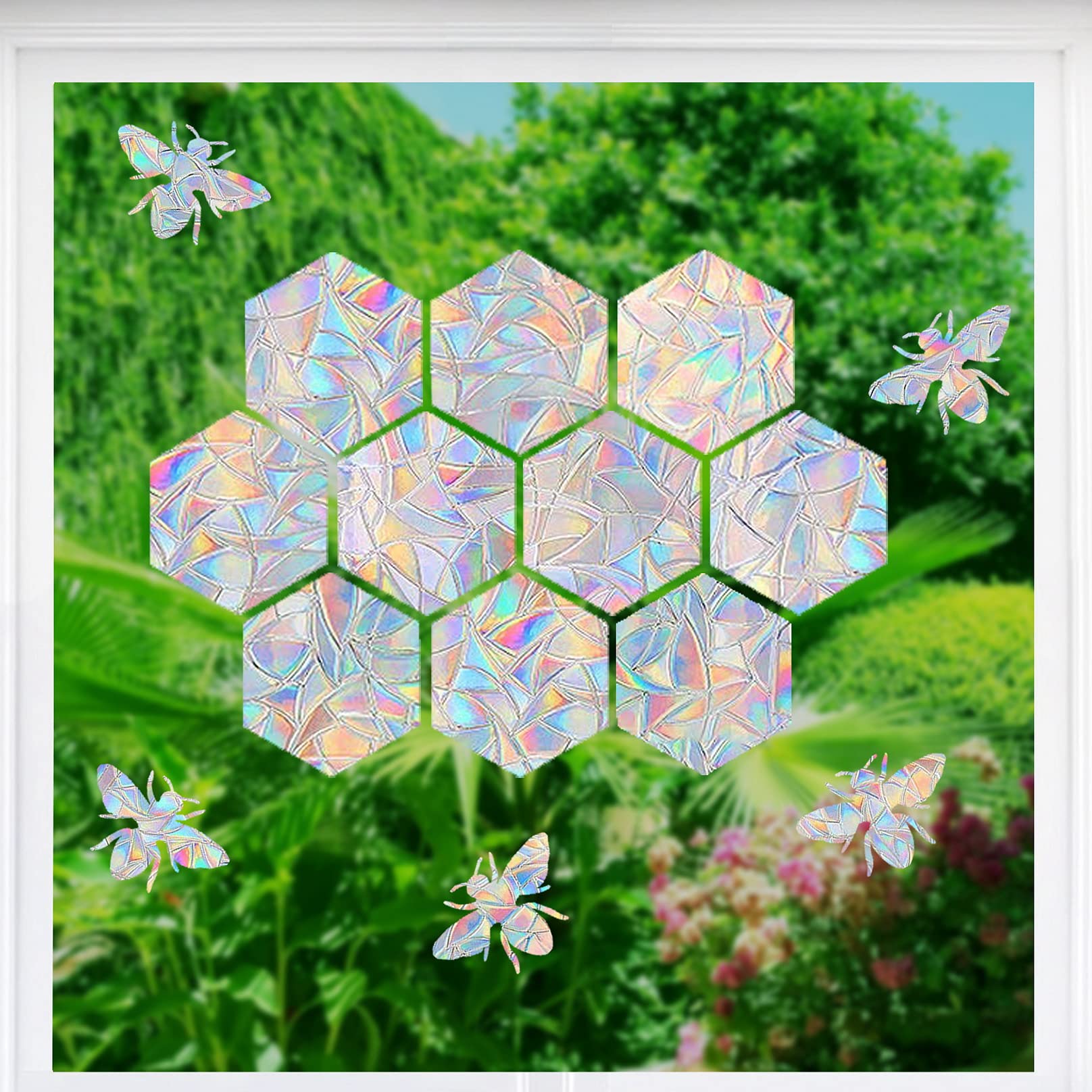  16Pcs Window Clings, Rainbow Window Film Suncatcher Sticker  Reusable Prism Hexagon Window Decals Anti Collision Non Adhesive Prismatic  Vinyl Window Clings for Home Decor (A) : Home & Kitchen