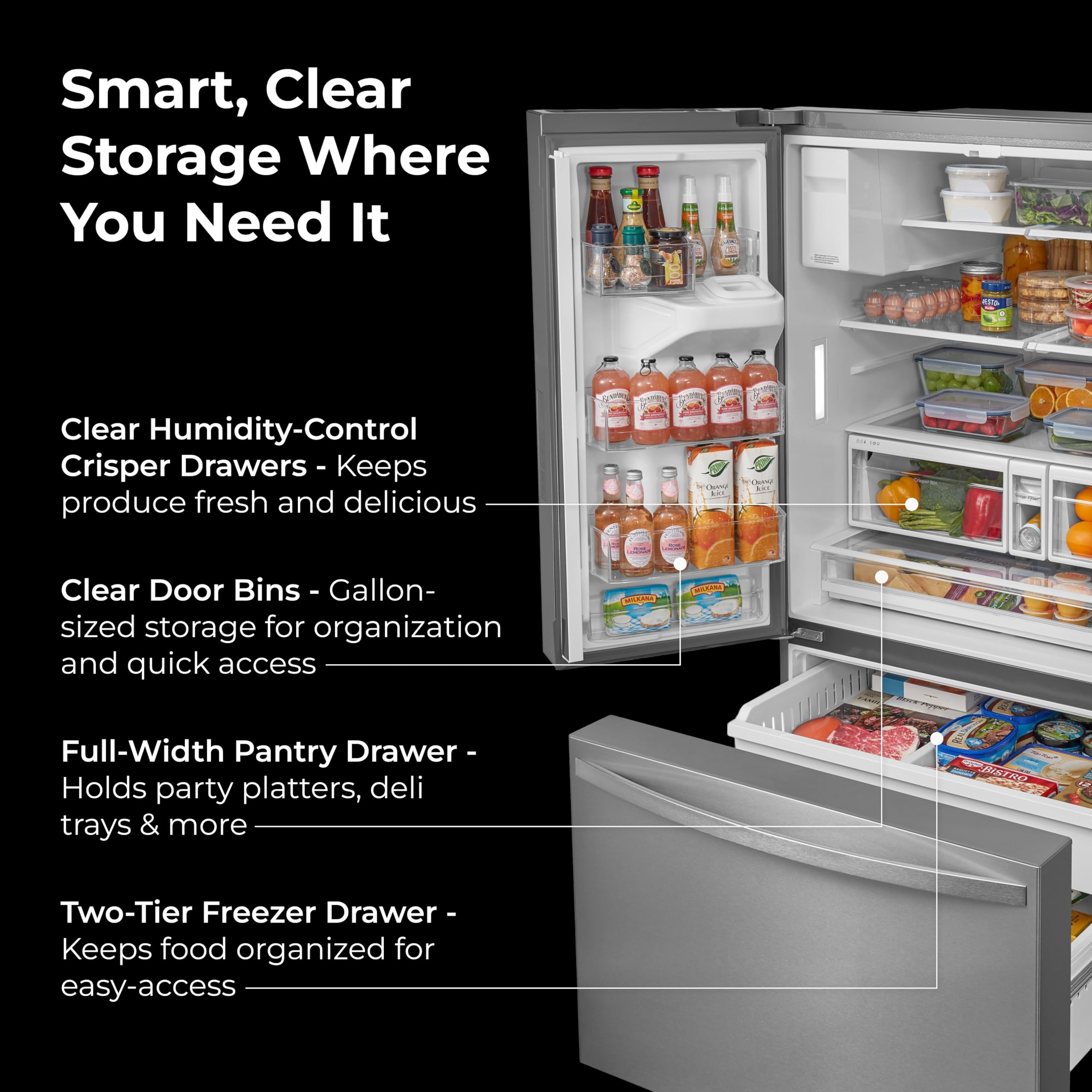 Kenmore 36" French Door Refrigerator With Freezer - Accela Chill, Adjustable Shelving, Dual Evaporator, Energy Star Certified, 28.6 Cu. Ft. Capacity - Fingerprint Resistant Stainless Steel on Fridge.com - View 5