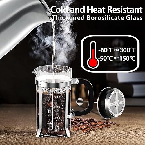 Miniatura 58 de Cafetera de prensa francesa de 34 onzas, cafetera espresso de 5 tazas, cafetera de borosilicato grueso resistente al calor con 4 pantallas de filtro