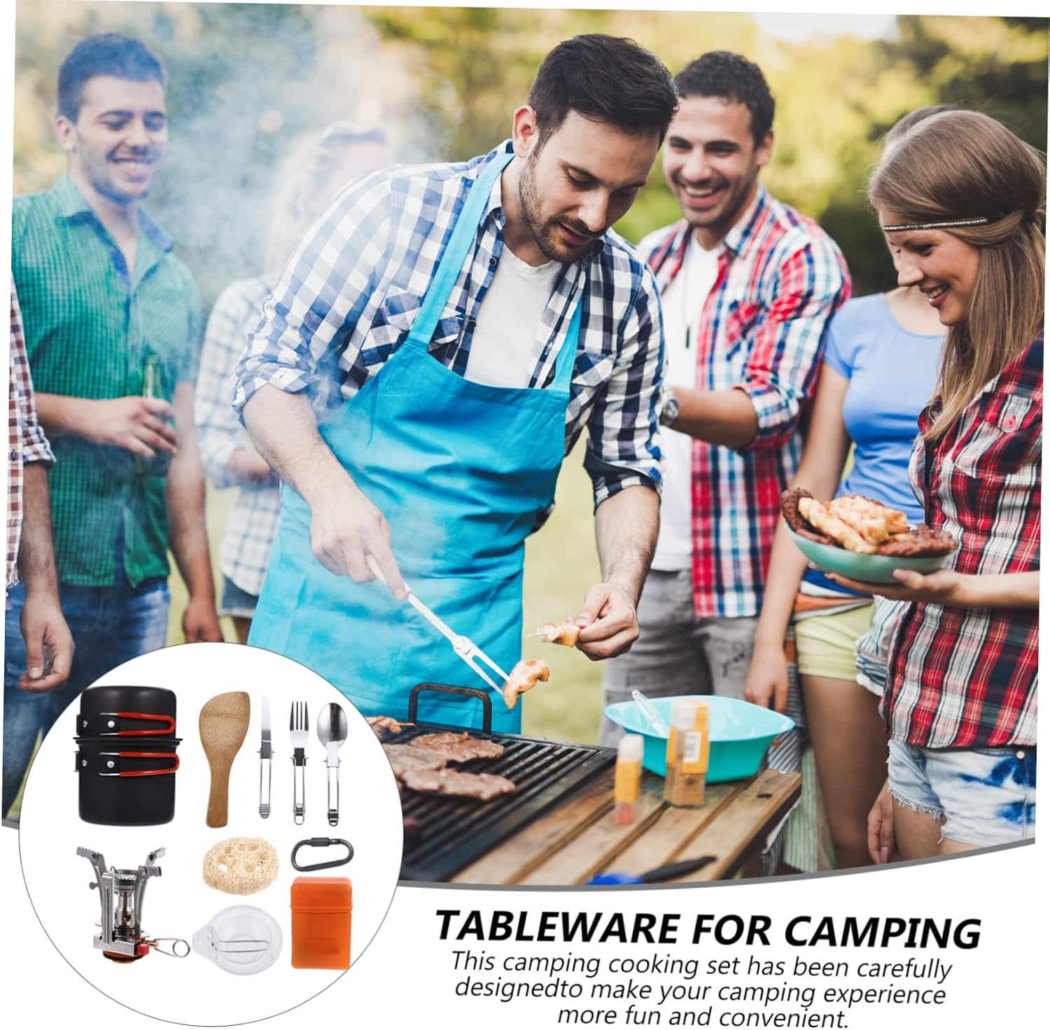 VICASKY 1 Set Portable Camping Cookware Kit Lightweight Tableware for Outdoor Picnics Non Stick Cooking Pot with Bowl for Person Meals