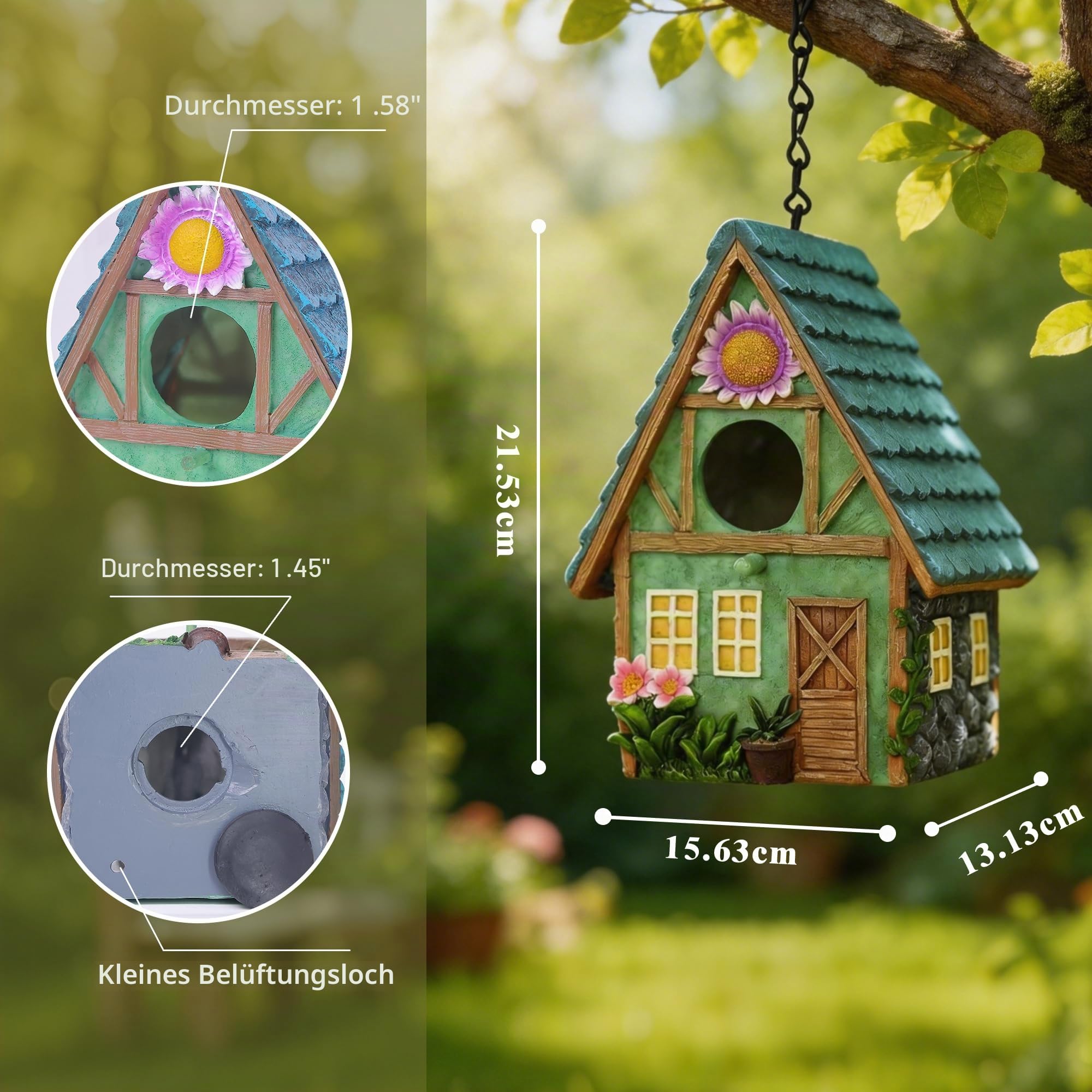 Vogelhaus für Draußen, Attivolife Bunte Vogelnistkästen aus Kunstharz mit Kette zum Aufhängen, als Dekoration für Garten und Hinterhof, Ideal für Blaumeisen Finken, Geschenk für Vogelfreunde Familie