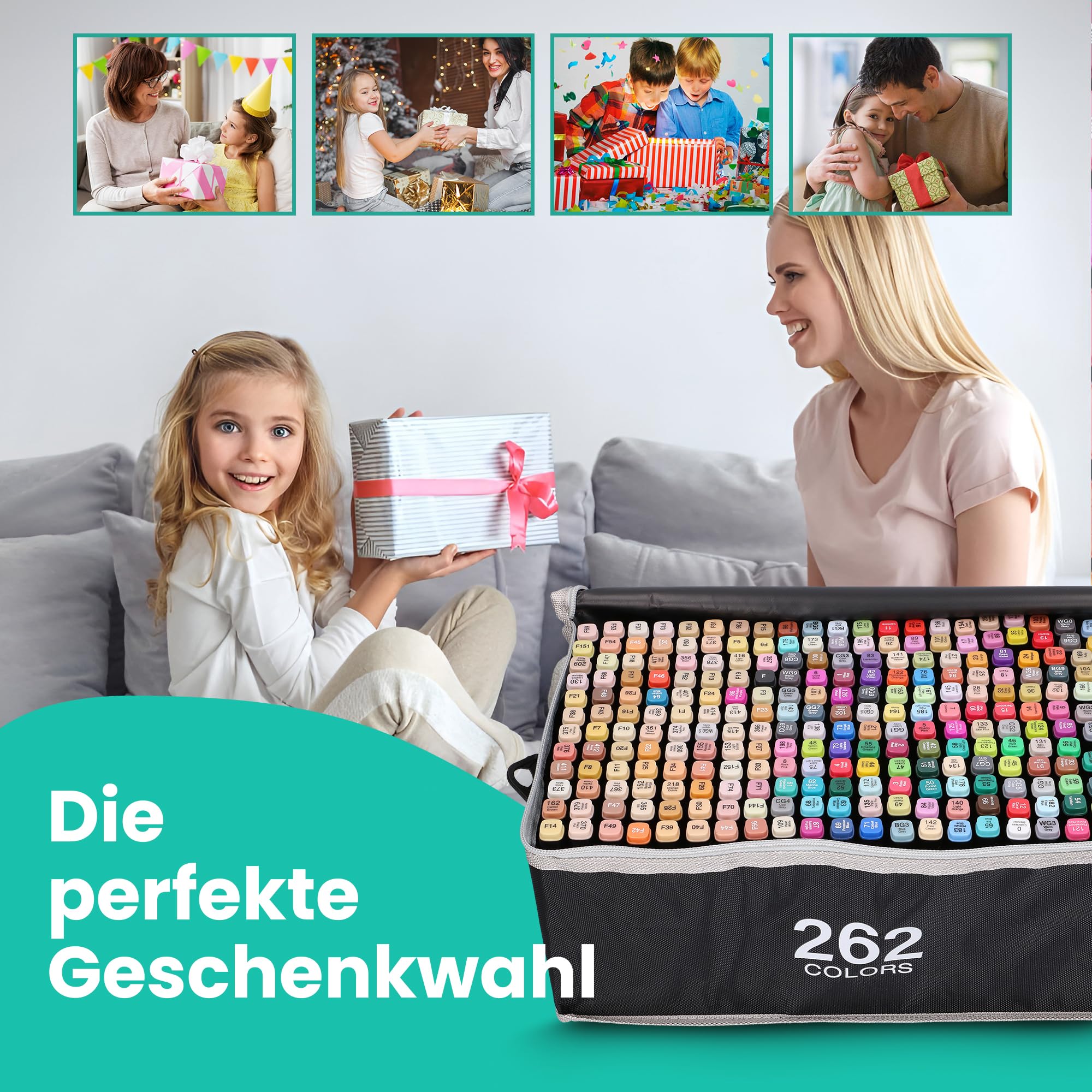 EXTRALINK Alkoholmarker Filzstifte 262 Stück, 2 Sekunde Schnell Trocknende Stifte Set, Marker Stifte mit Doppelseitige Spitze, Lebendige Tintenfarbe, Stifte mit Tragetasche, Zeichnung, Manga