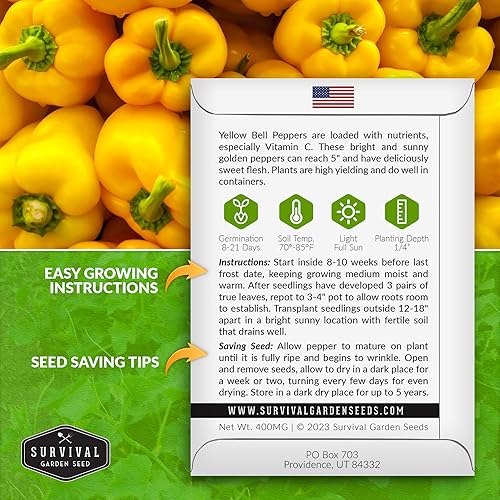 Miniatura 2 de Semilla de pimiento amarillo para plantar, 1 paquete con instrucciones para plantar y cultivar pimientos dulces amarillos soleados en el huerto de