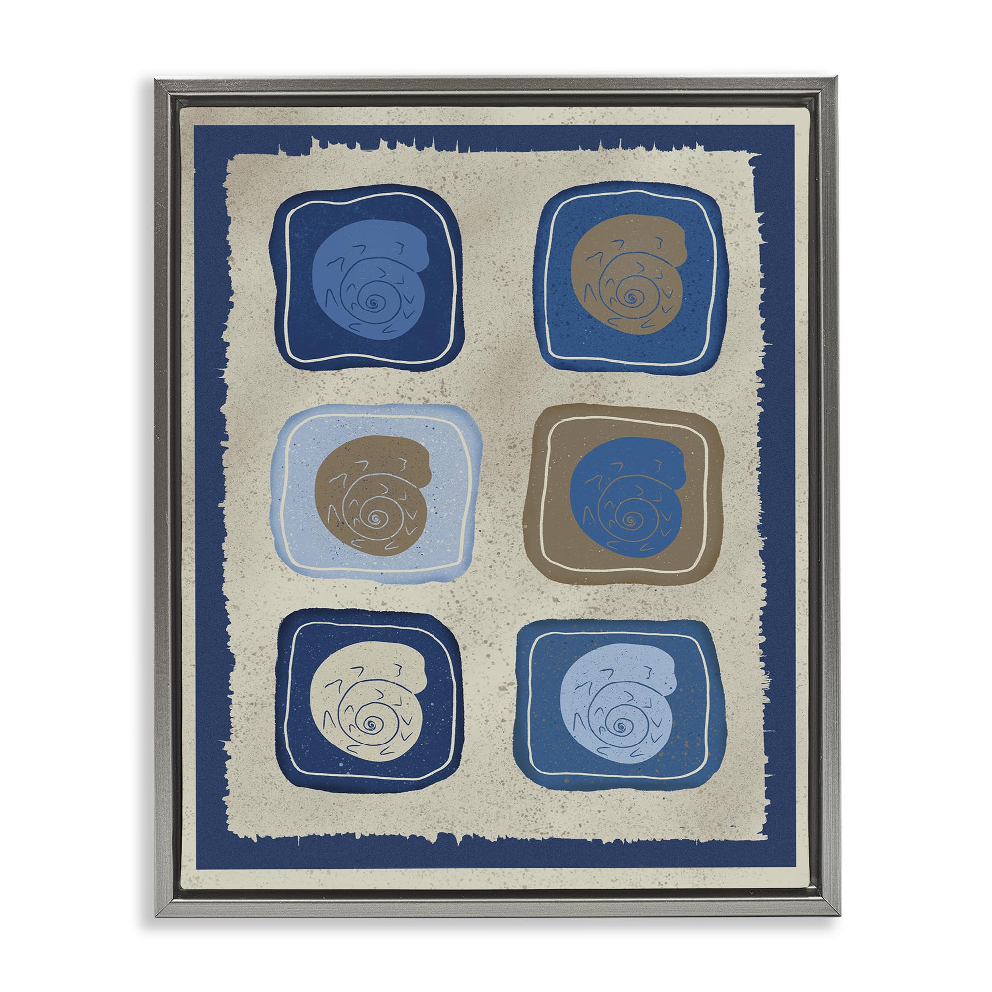 Stupell Industries Luster Gray (Matte) 'Blue Blocked Nautilus'| Floating Frame Canvas Art
