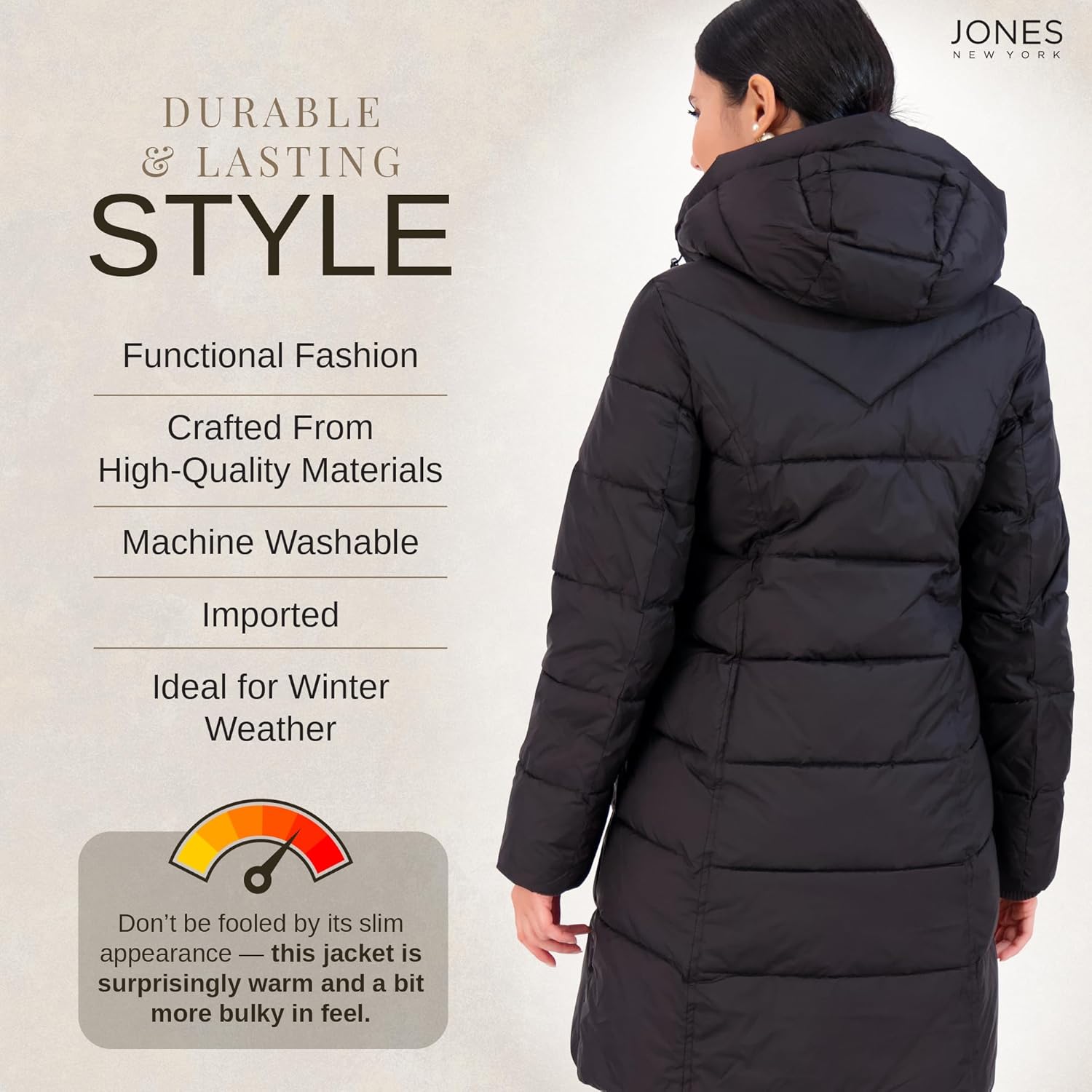 Jones NY Long Puffer Coat Women, Warm Long Coat Women Winter, Women's Coats - Image 5