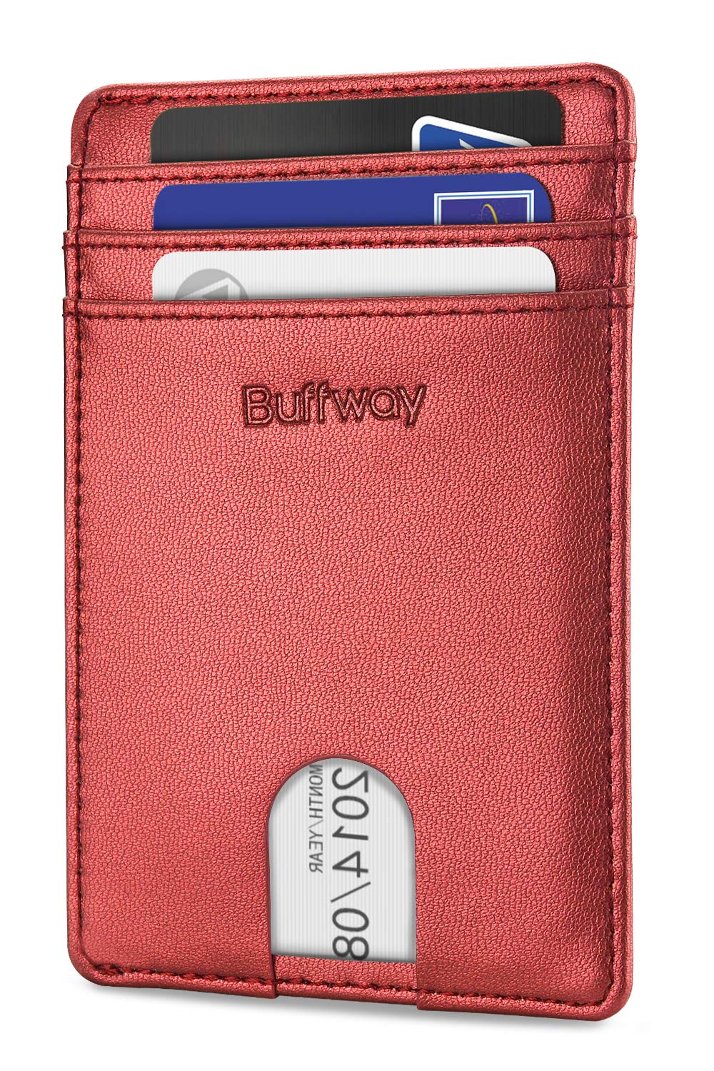 Buffway Slim Minimalist Card Holder Leather Wallet for Mens & Womens - Red - One size