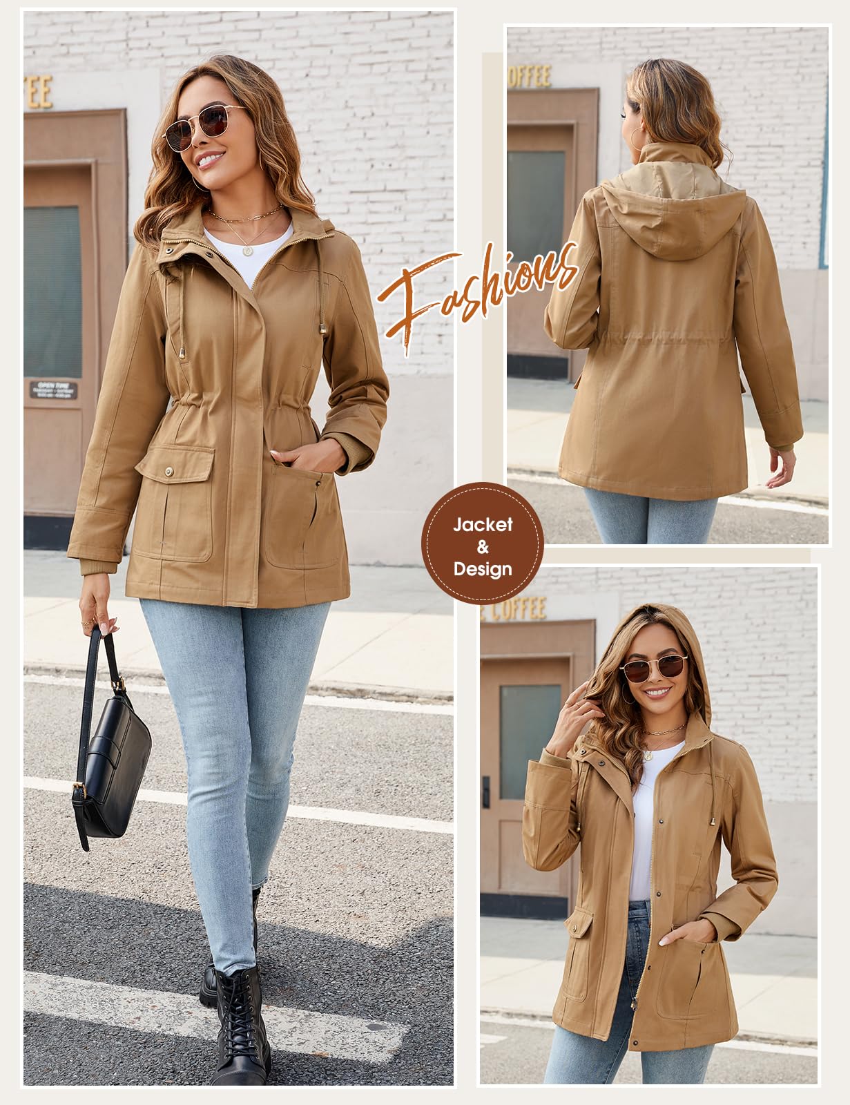 Tuopuda Chaqueta Militar Mujer Primavera Otoño Parka Entretiempo Cazadora Algodón Casual Sahariana Cintura Alta Cordón Zip Up Capucha Multibolsillos Aviador Abrigos Chaquetas Verano