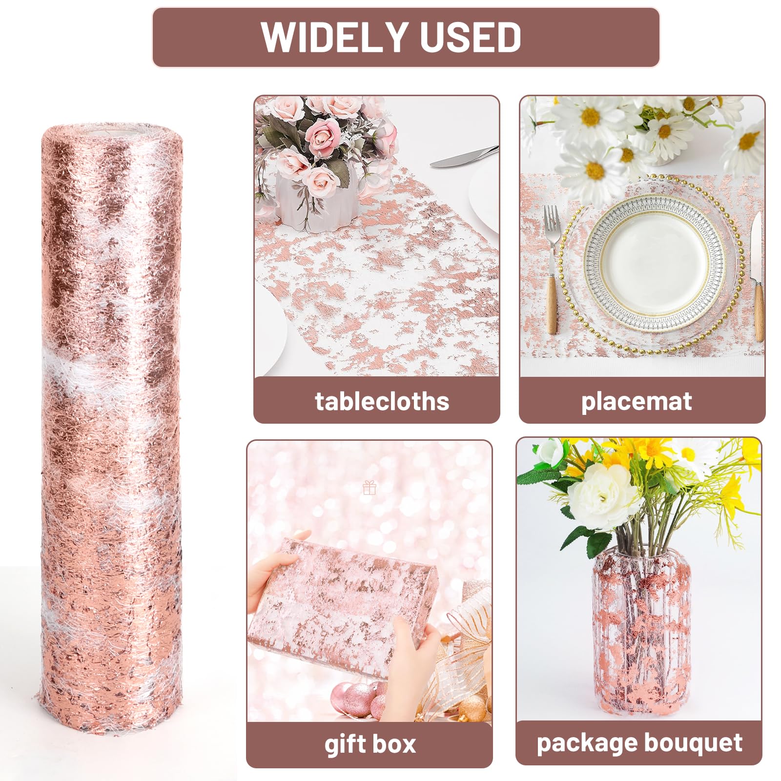 Runner Tavola Oro Rosa 30cmx20m - Rotolo Decorativo Per Matrimoni, Compleanni, Eventi - Foto 4