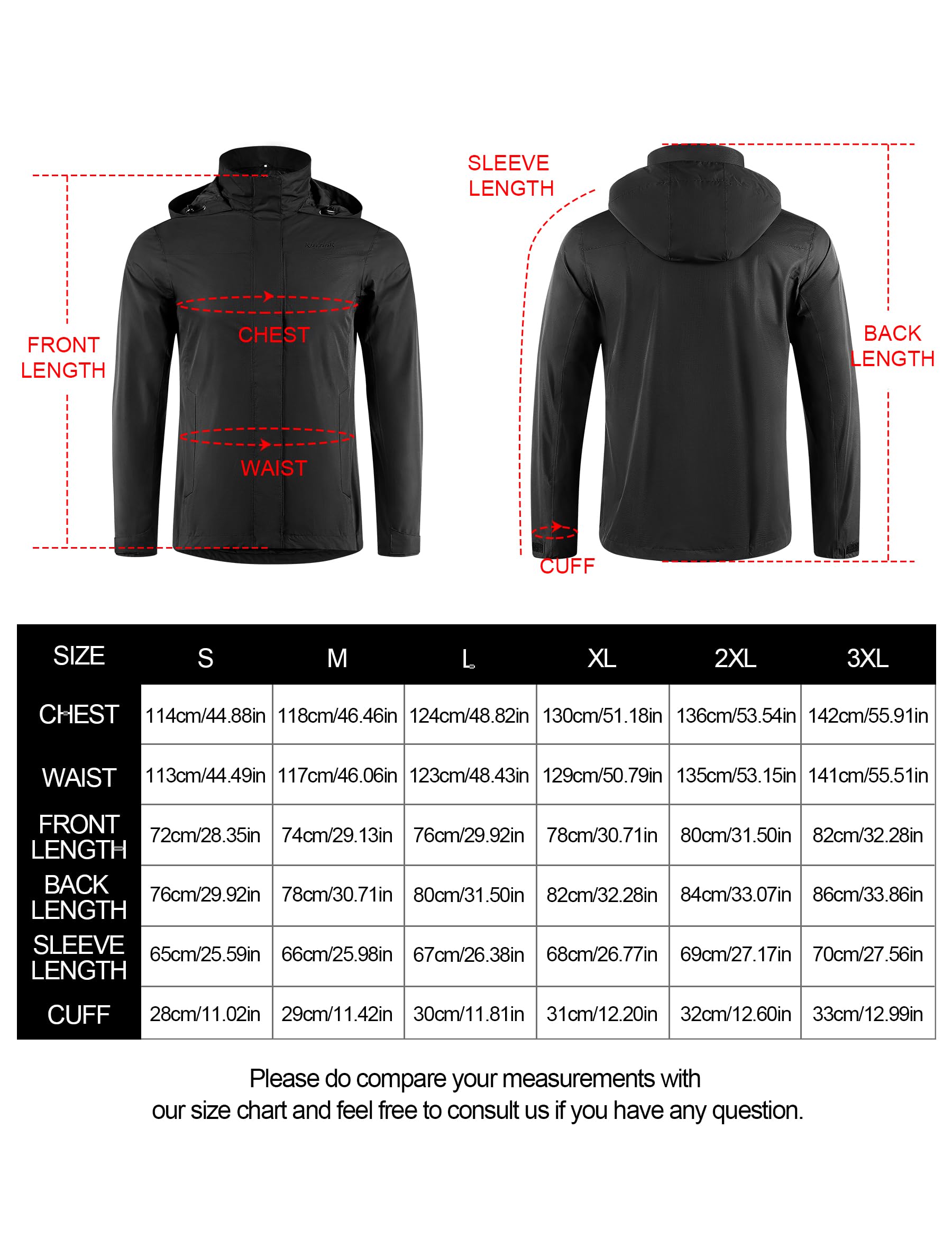 KUTOOK Regenjacke Herren Jacke Wasserdicht Outdoorjacke Laufen Radsport Jogging Bergsteigen Angeln XC001